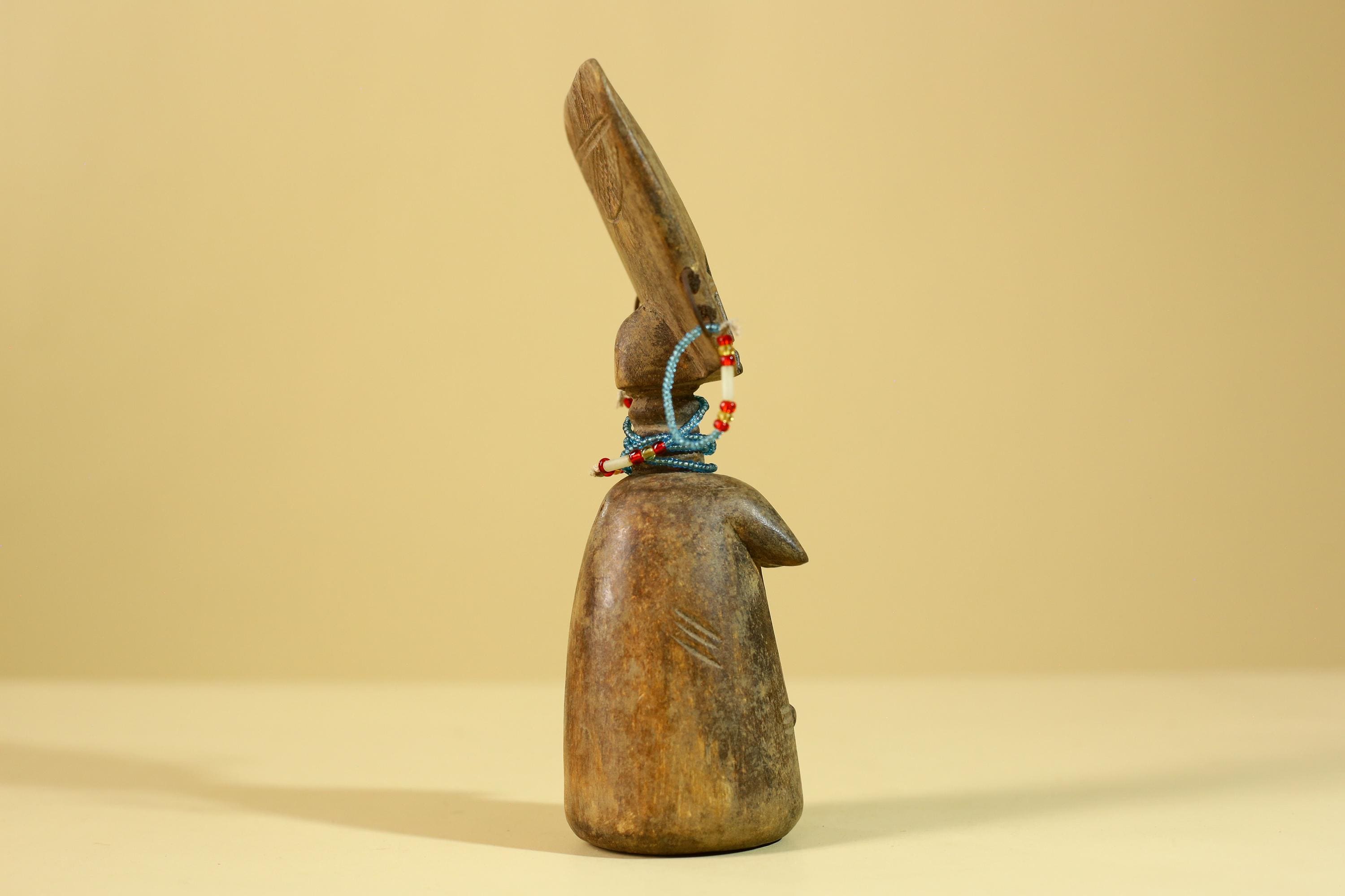 African Wooden Figure Hand-Carved With Beaded Decoration-G6296