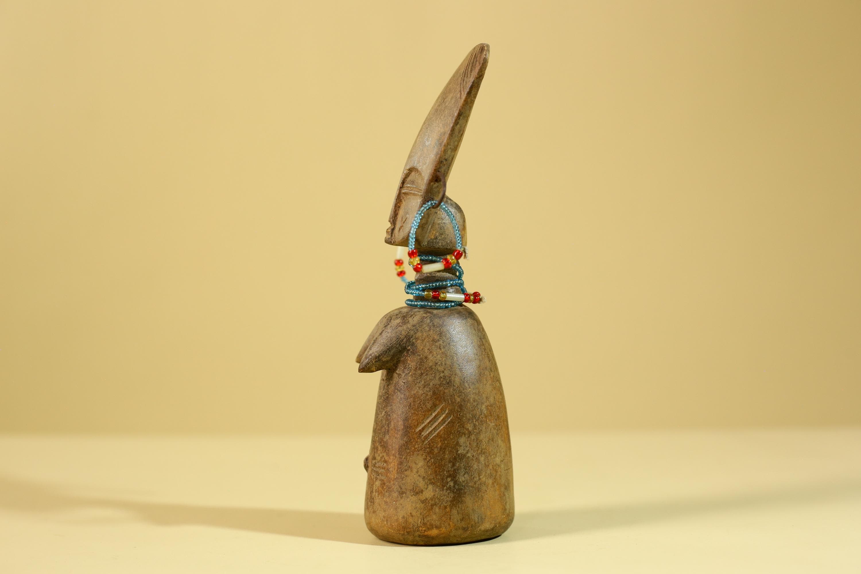 African Wooden Figure Hand-Carved With Beaded Decoration-G6296