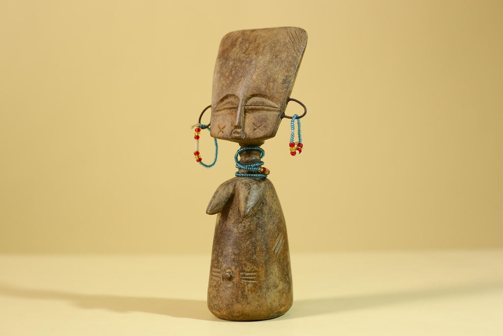 African Wooden Figure Hand-Carved With Beaded Decoration-G6296