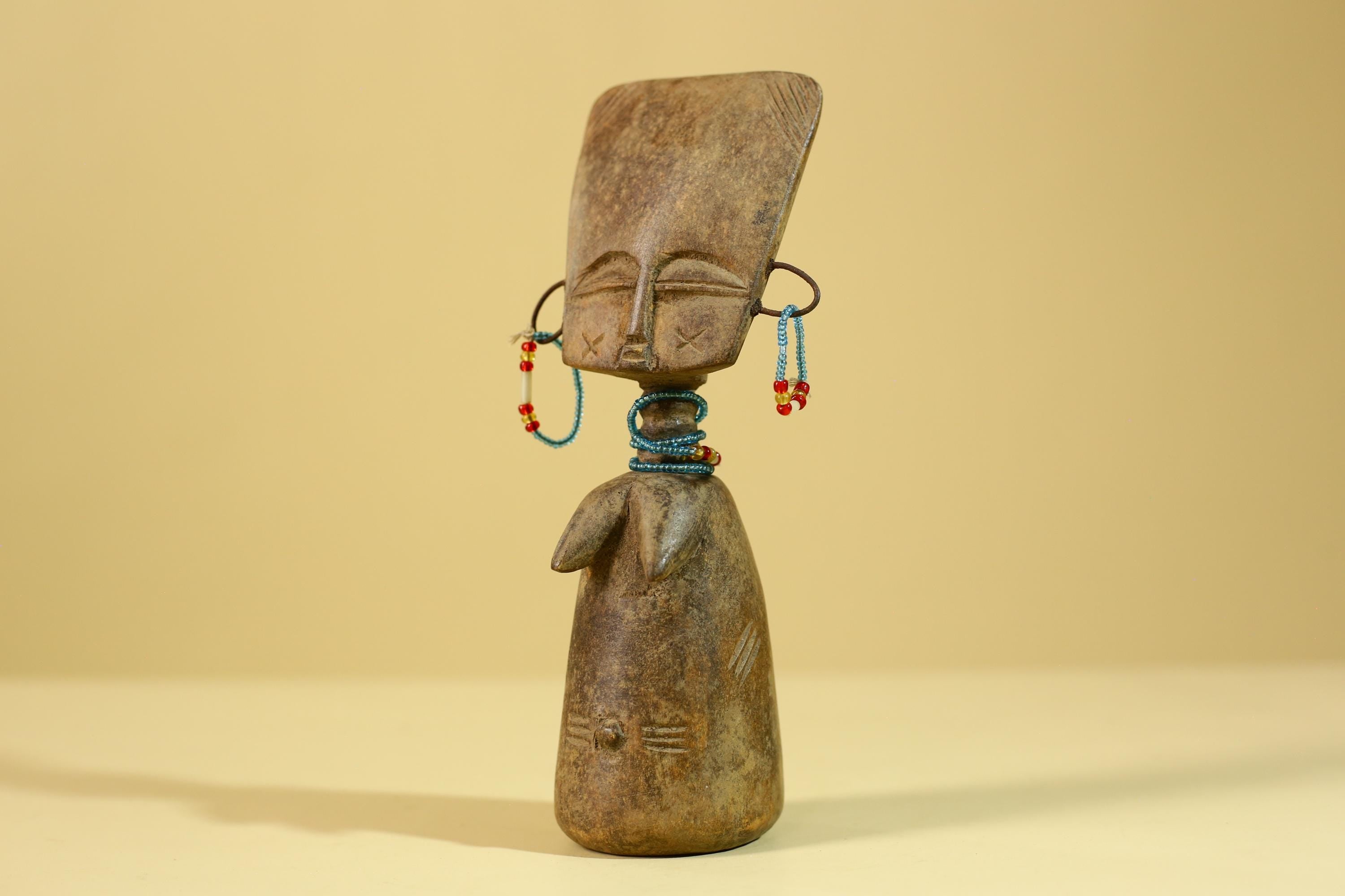 African Wooden Figure Hand-Carved With Beaded Decoration-G6296