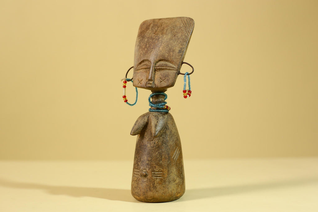 African Wooden Figure Hand-Carved With Beaded Decoration-G6296