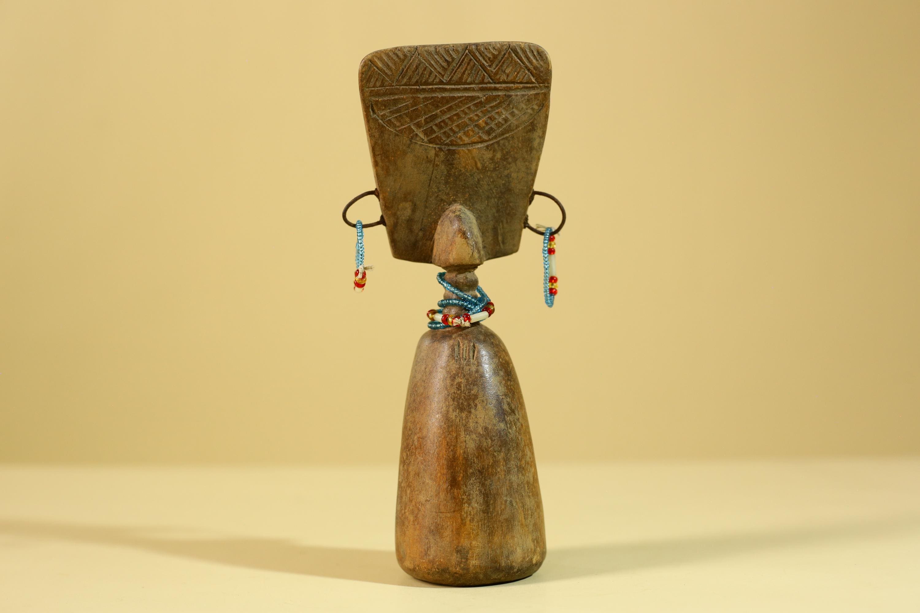 African Wooden Figure Hand-Carved With Beaded Decoration-G6296