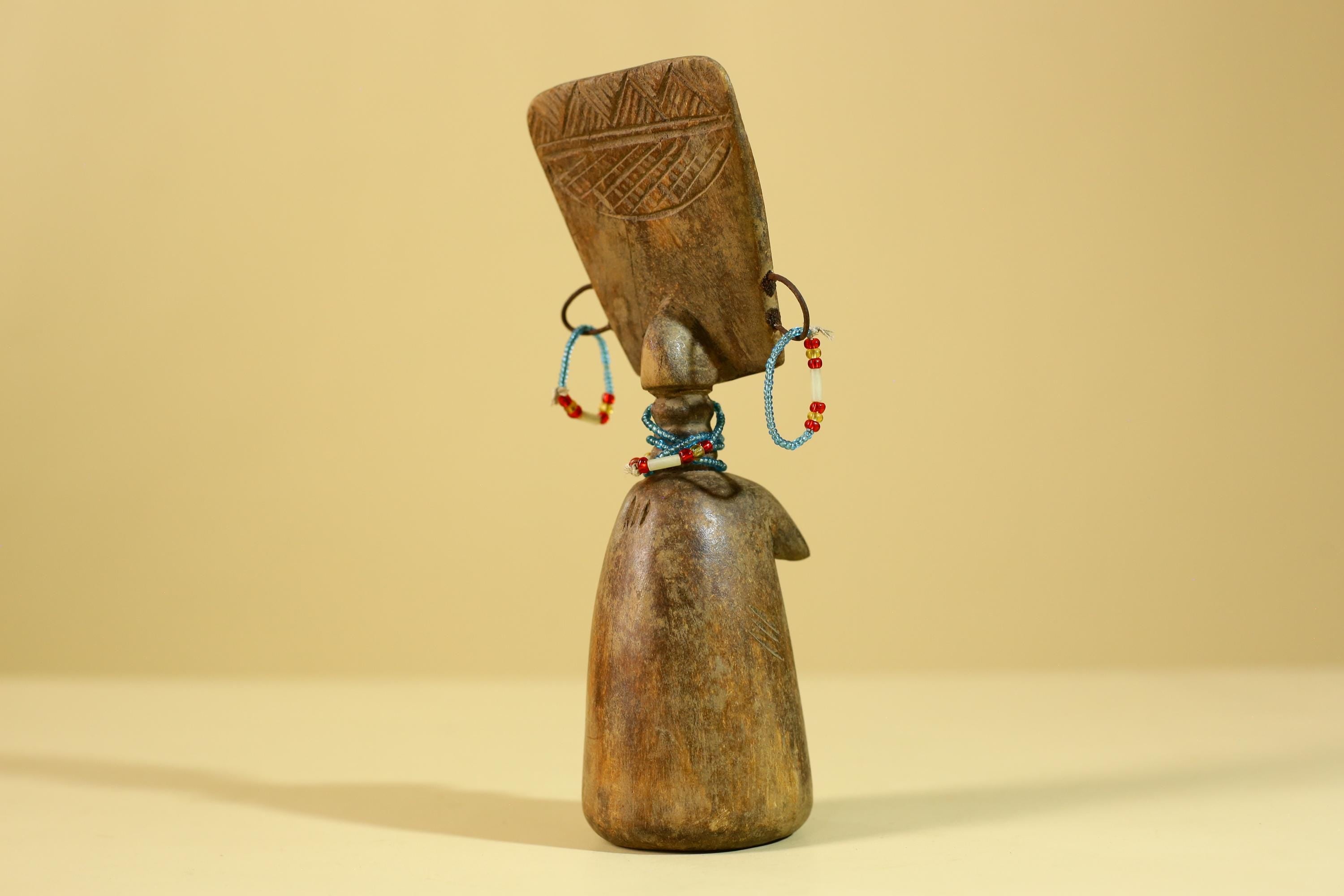 African Wooden Figure Hand-Carved With Beaded Decoration-G6296
