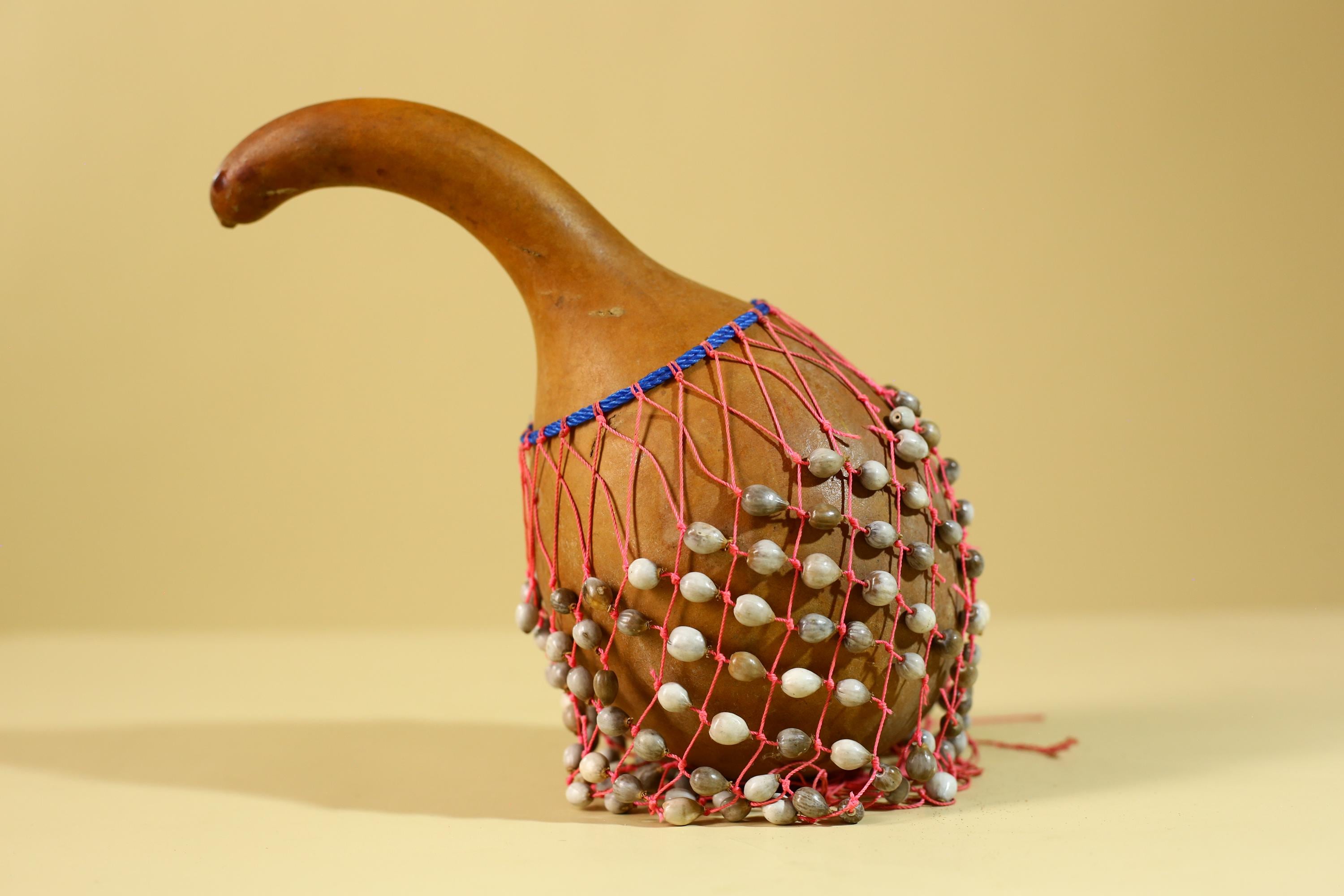 African Gourd Rattle Shaker Handcrafted With Beaded Net Percussion-G6298