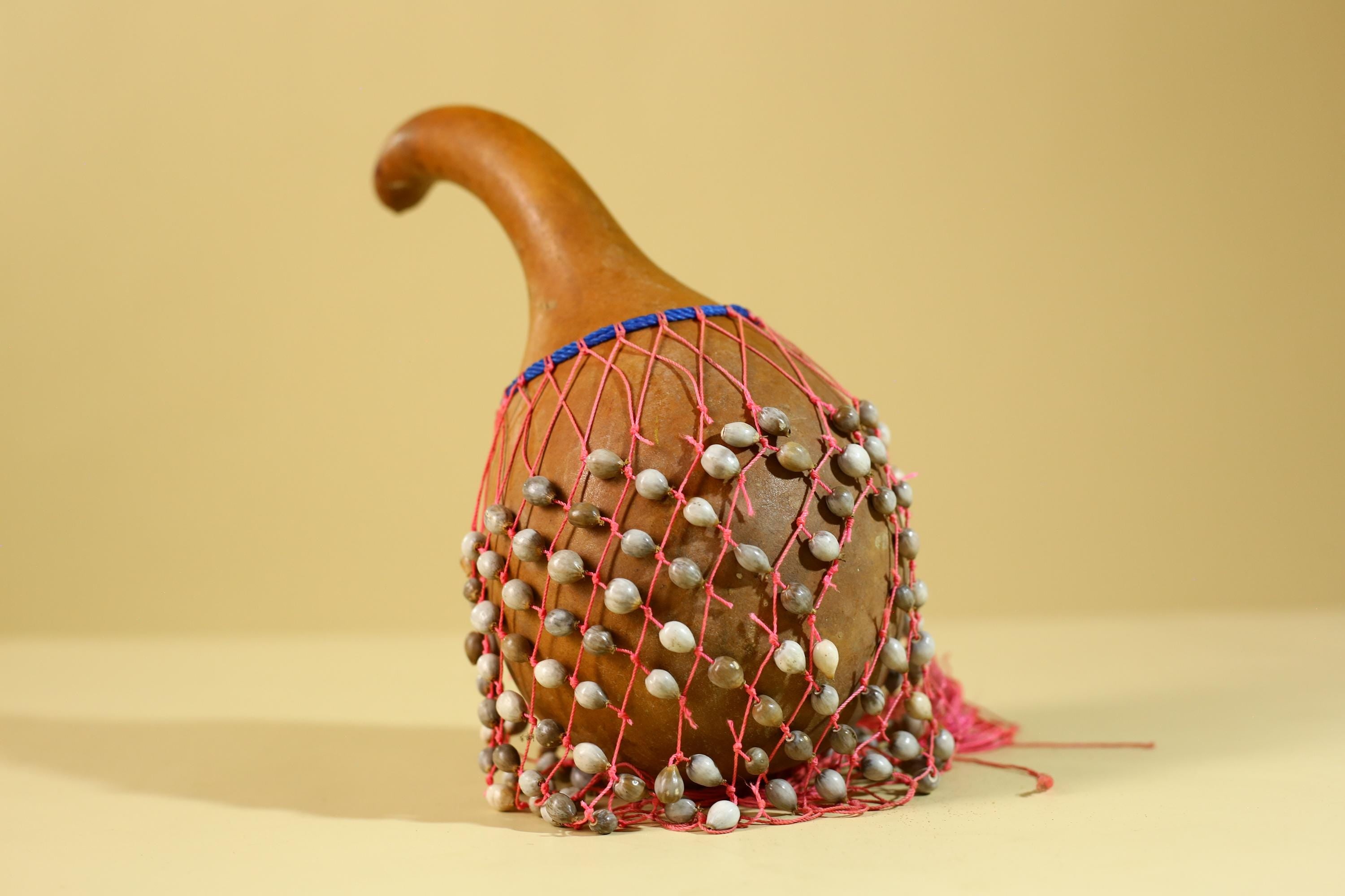 African Gourd Rattle Shaker Handcrafted With Beaded Net Percussion-G6298
