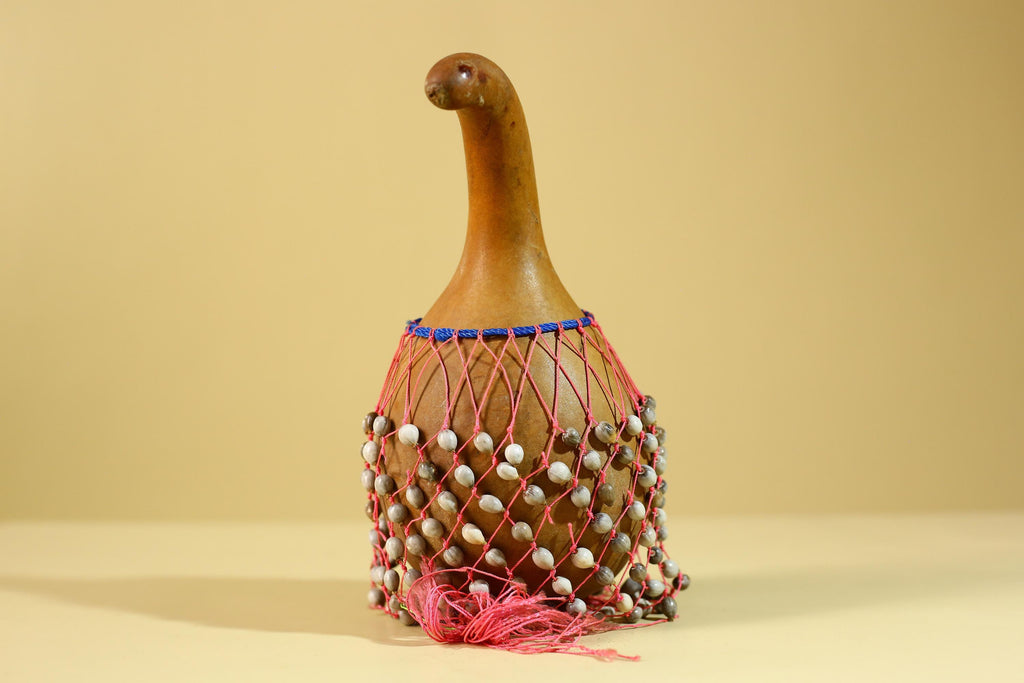 African Gourd Rattle Shaker Handcrafted With Beaded Net Percussion-G6298