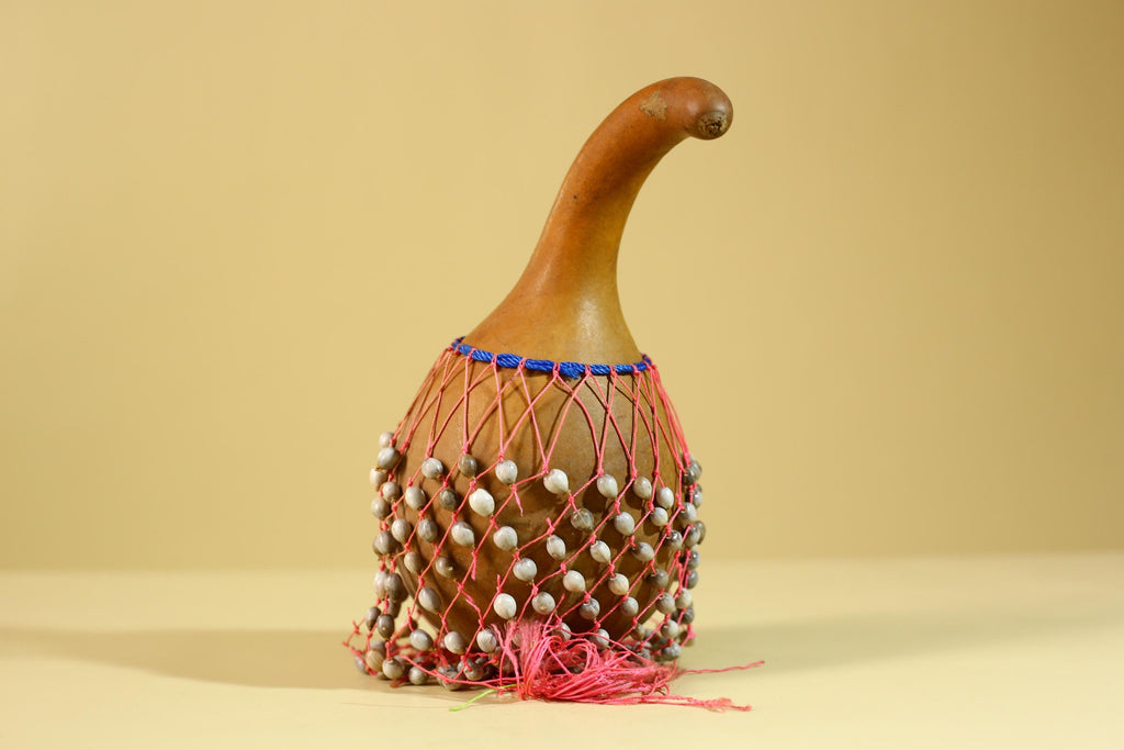 African Gourd Rattle Shaker Handcrafted With Beaded Net Percussion-G6298