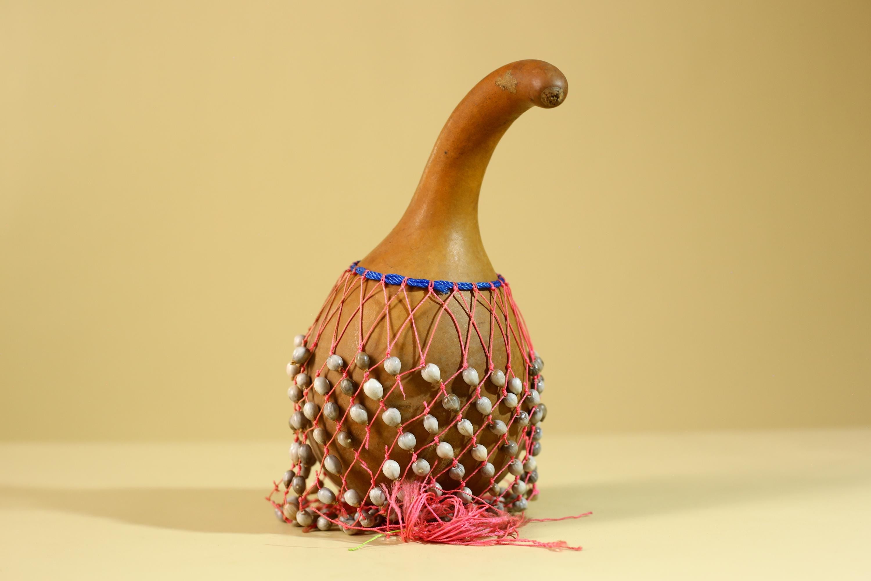 African Gourd Rattle Shaker Handcrafted With Beaded Net Percussion-G6298