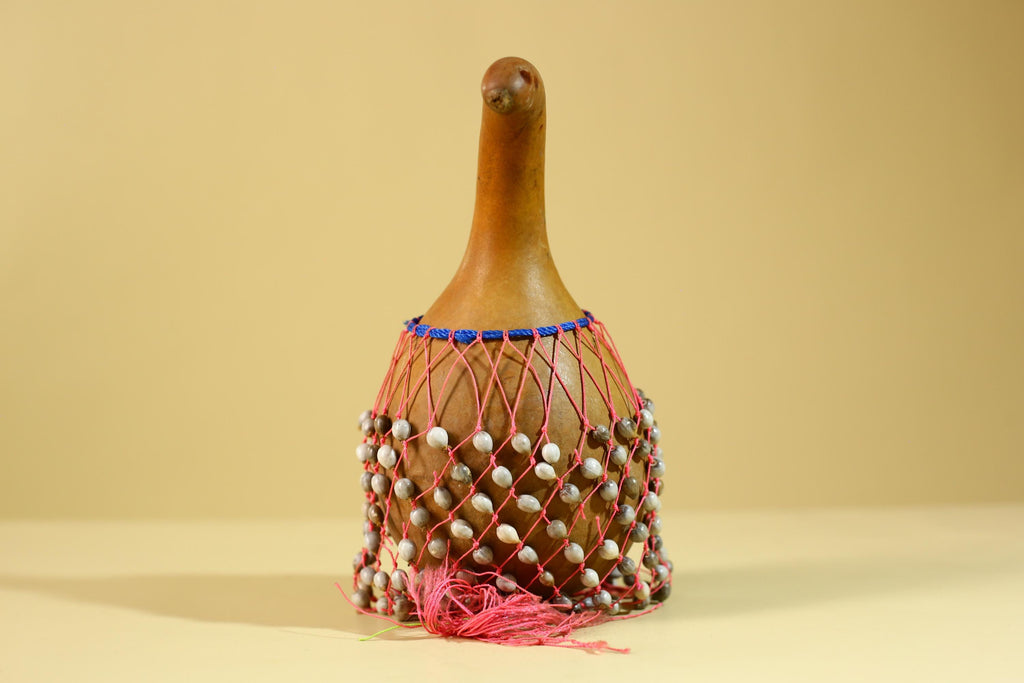 African Gourd Rattle Shaker Handcrafted With Beaded Net Percussion-G6298