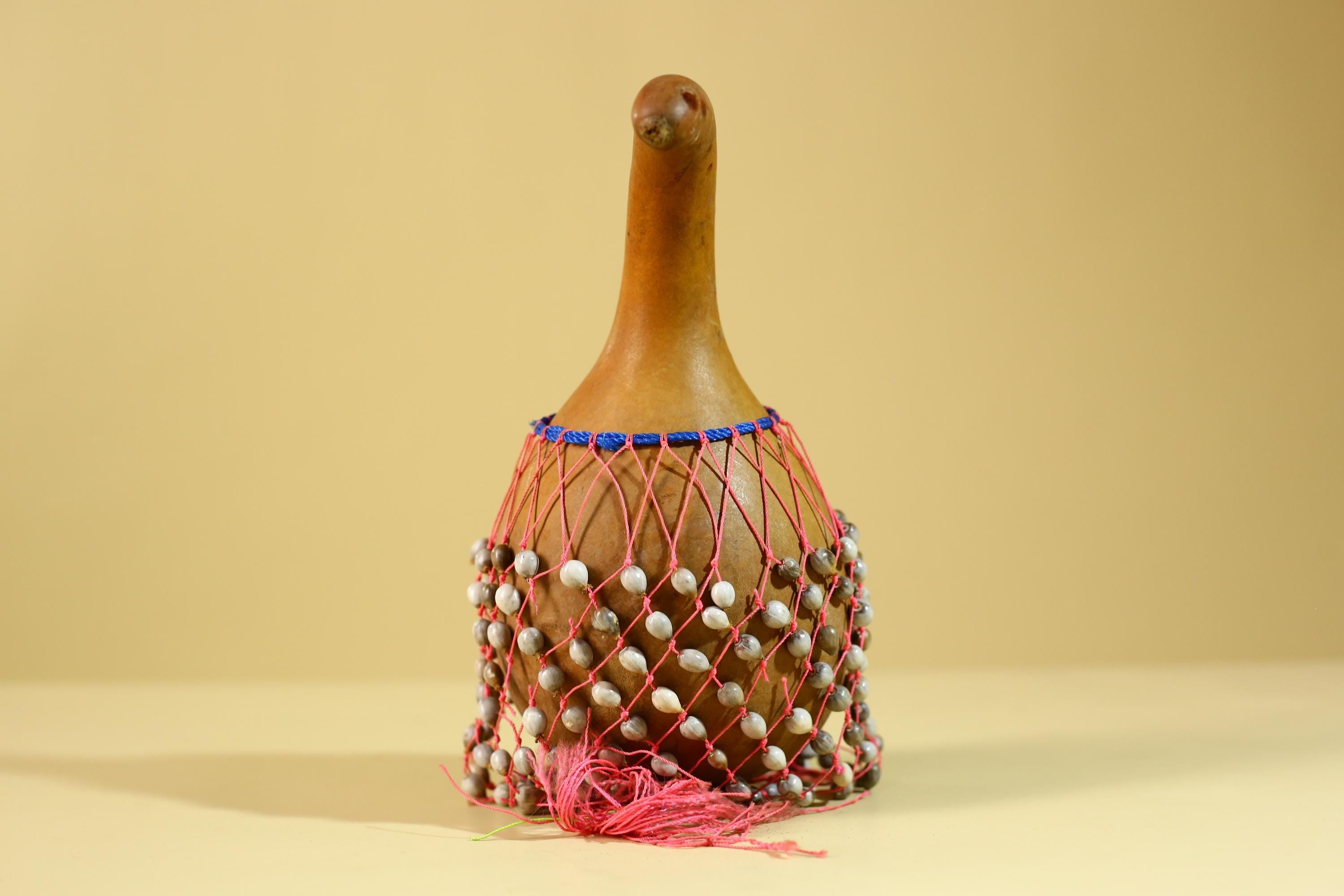 African Gourd Rattle Shaker Handcrafted With Beaded Net Percussion-G6298