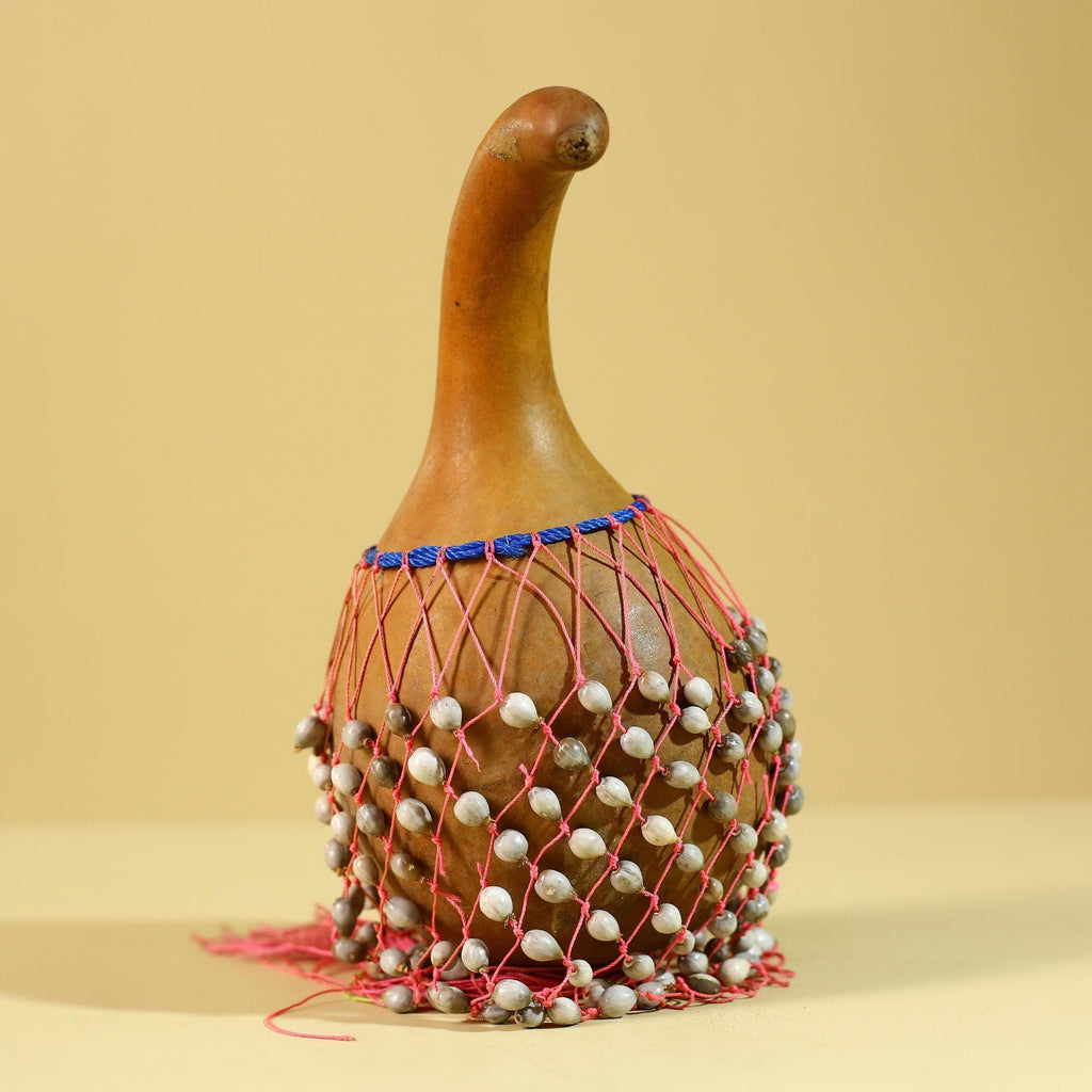 African Gourd Rattle Shaker Handcrafted With Beaded Net Percussion-G6298