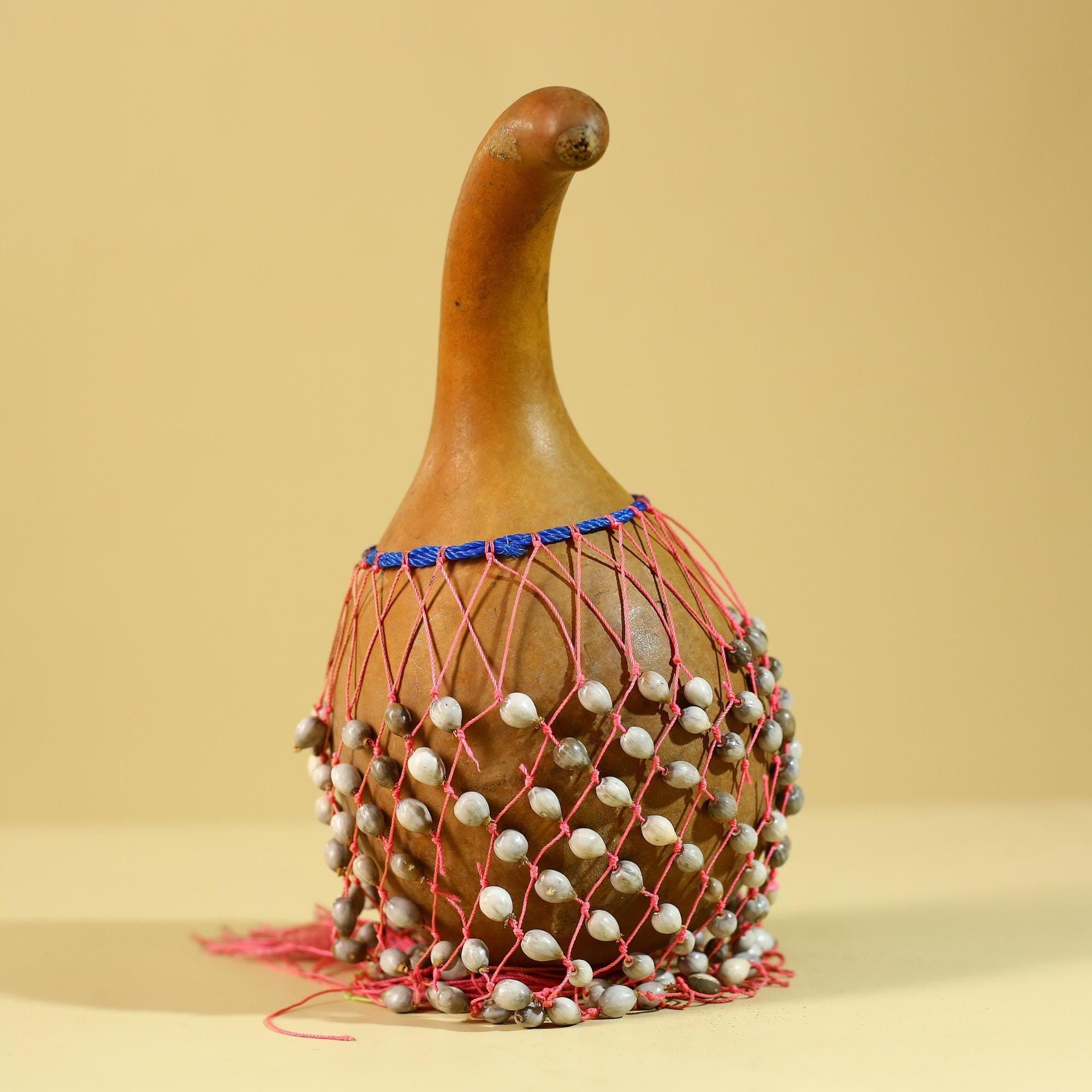 African Gourd Rattle Shaker Handcrafted With Beaded Net Percussion-G6298