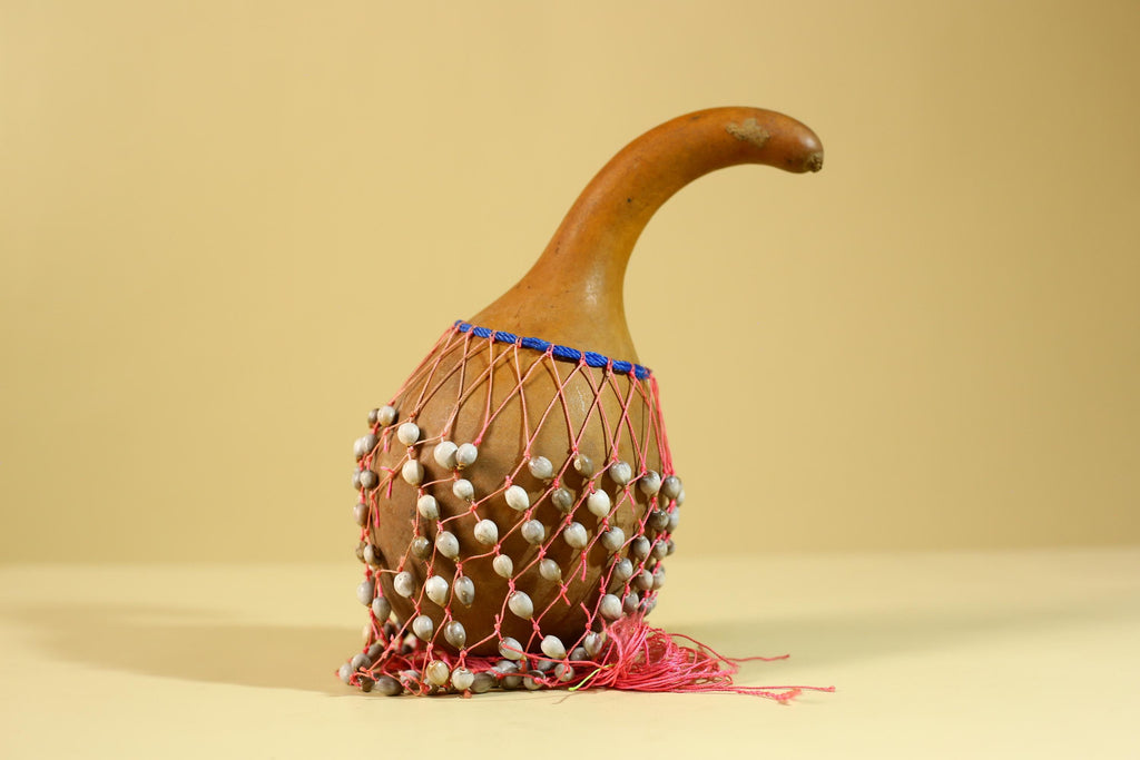 African Gourd Rattle Shaker Handcrafted With Beaded Net Percussion-G6298