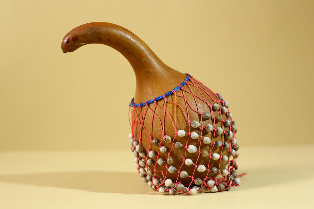 African Gourd Rattle Shaker Handcrafted With Beaded Net Percussion-G6298