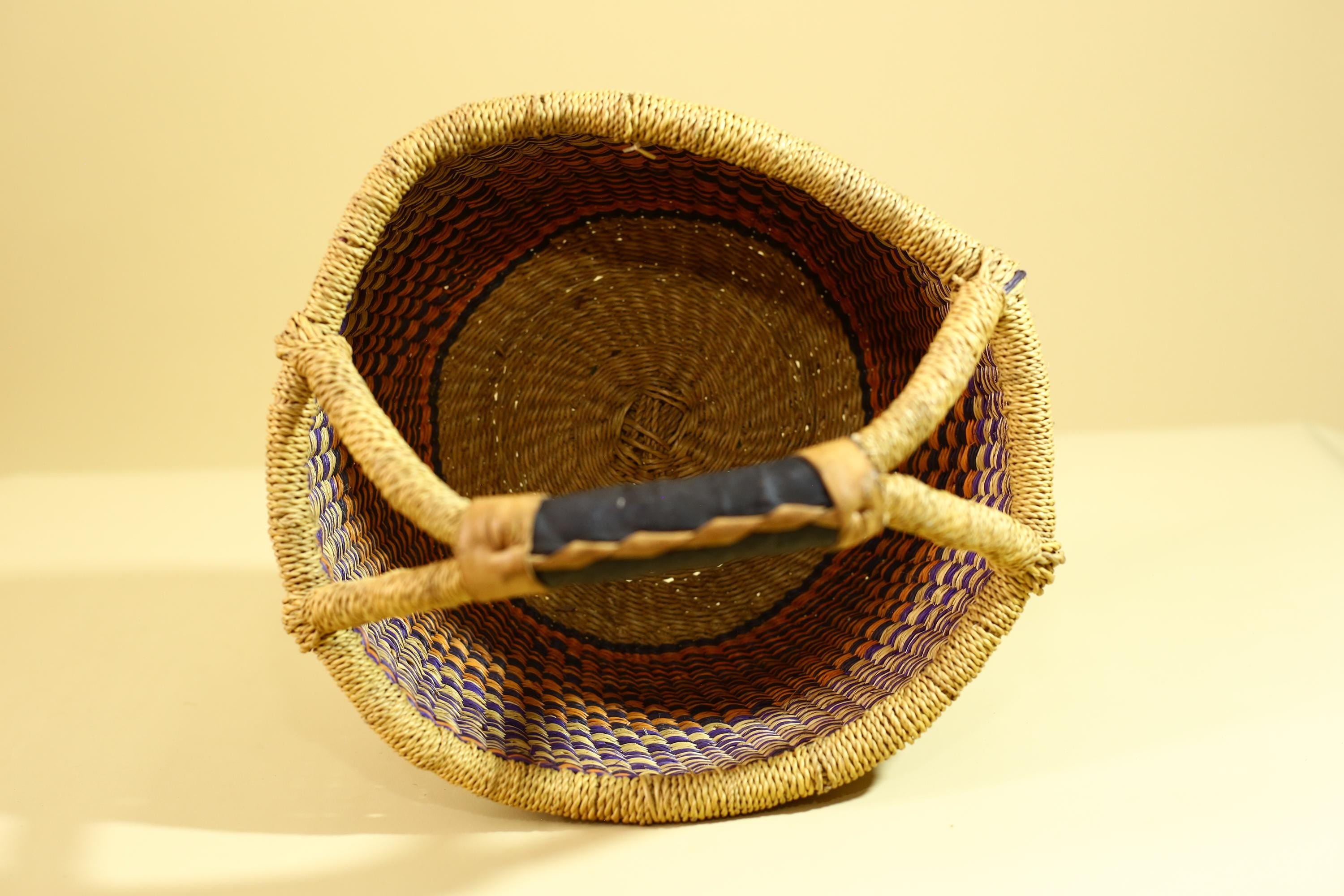African Handwoven Basket With Handle Colorful Woven Storage Decor-G6299