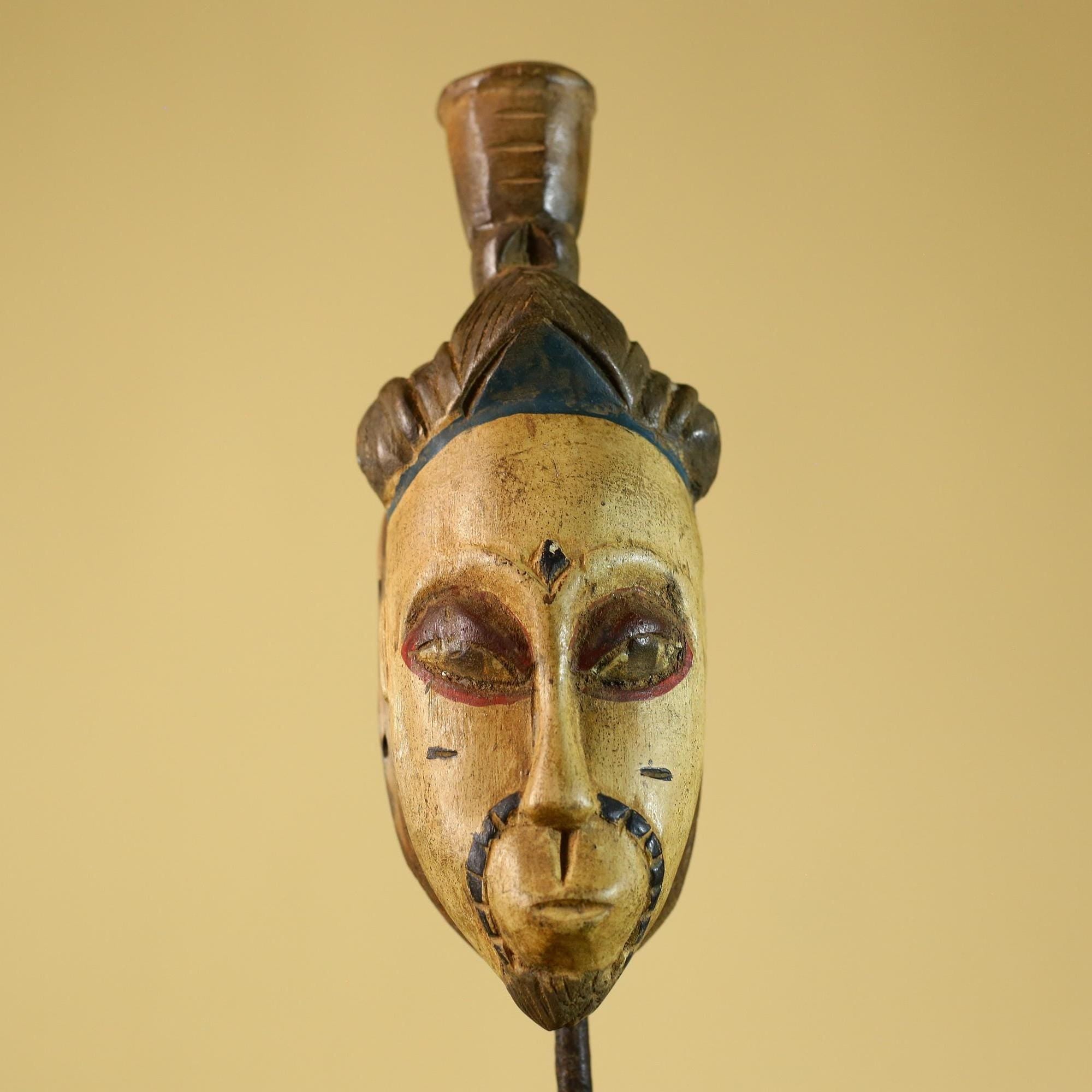 African Tribal Wooden Mask Hand Carved Vintage Wall Art Decorative Sculpture-G6304