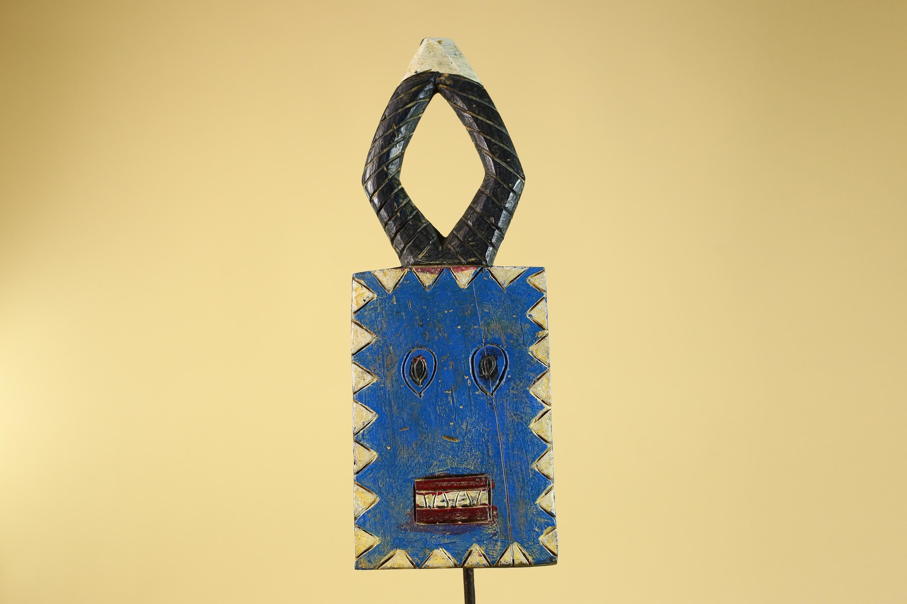 African Bwa Mask Blue Painted Wood Tribal Handmade Vintage African Art-G6248