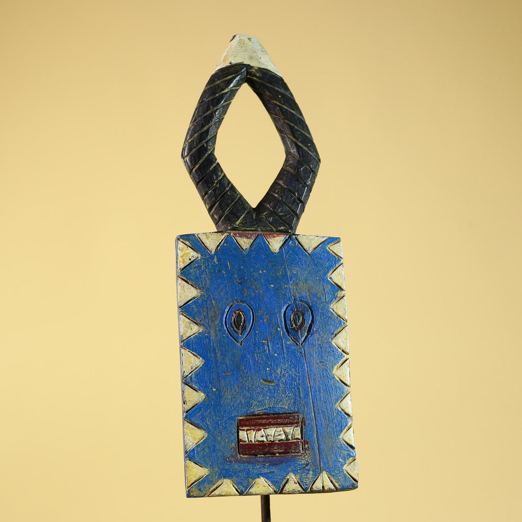 African Bwa Mask Blue Painted Wood Tribal Handmade Vintage African Art-G6248