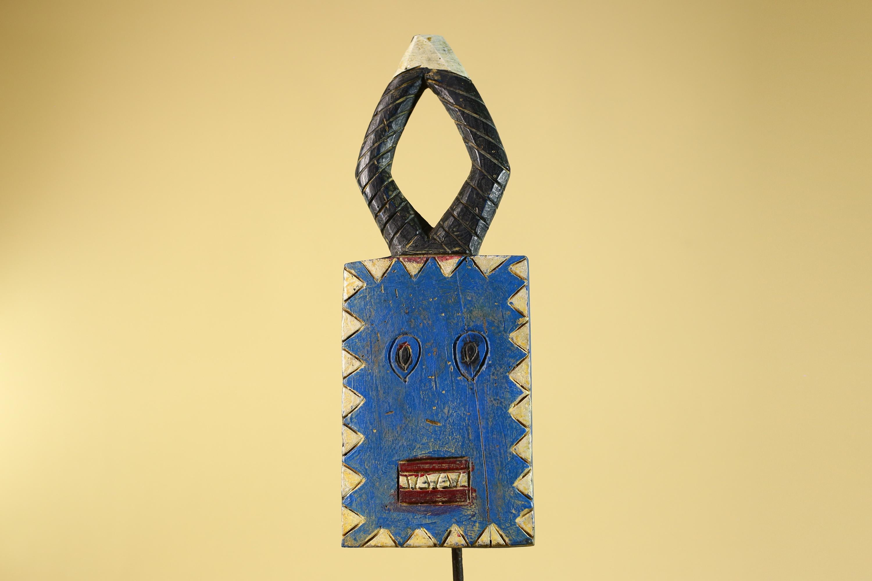 African Bwa Mask Blue Painted Wood Tribal Handmade Vintage African Art-G6248