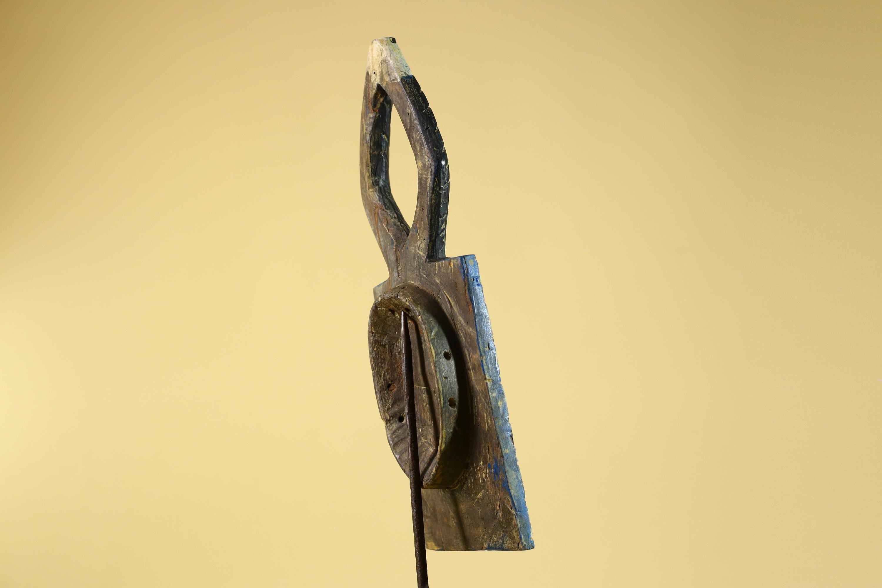 African Bwa Mask Blue Painted Wood Tribal Handmade Vintage African Art-G6248