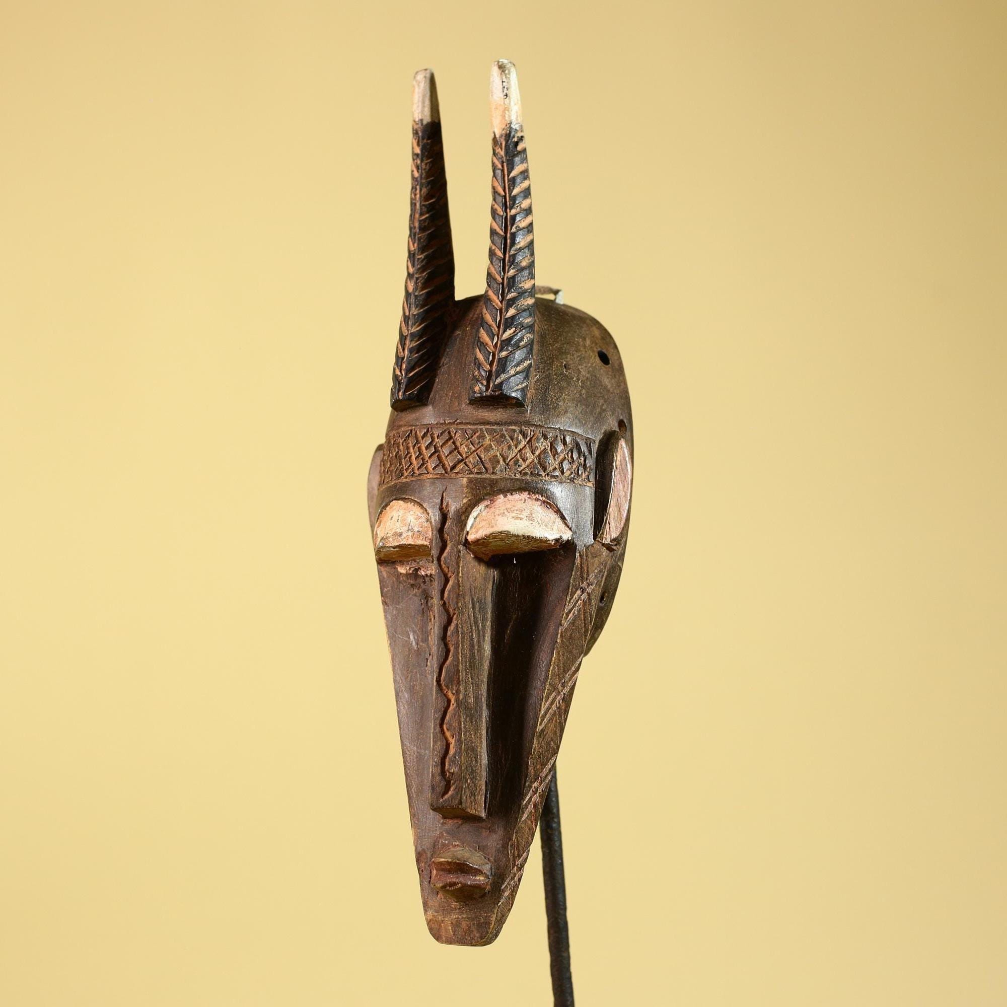 African Mask Bambara Hand Carved Wood Tribal Antelope African Art-G6251