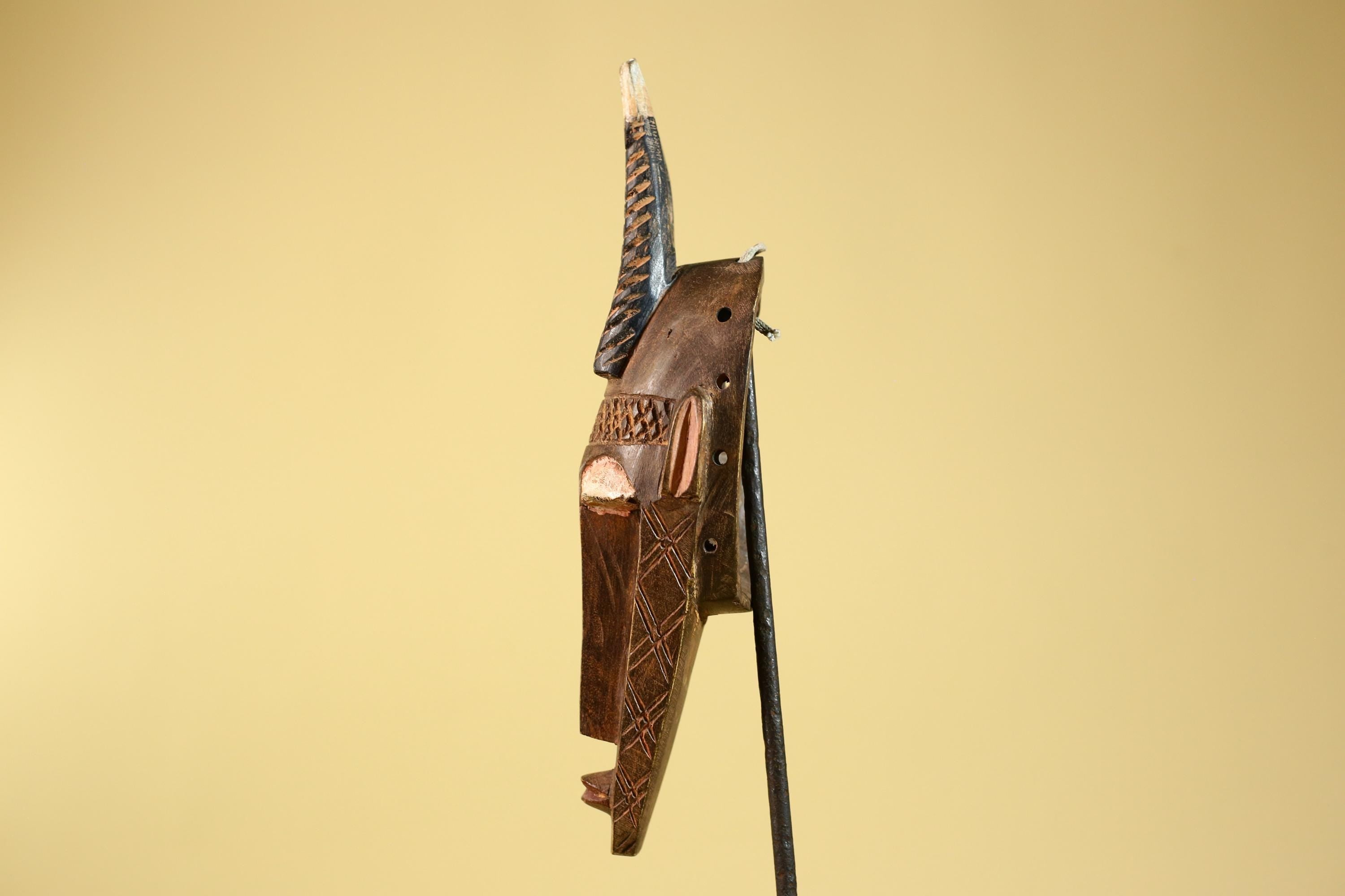 African Mask Bambara Hand Carved Wood Tribal Antelope African Art-G6251