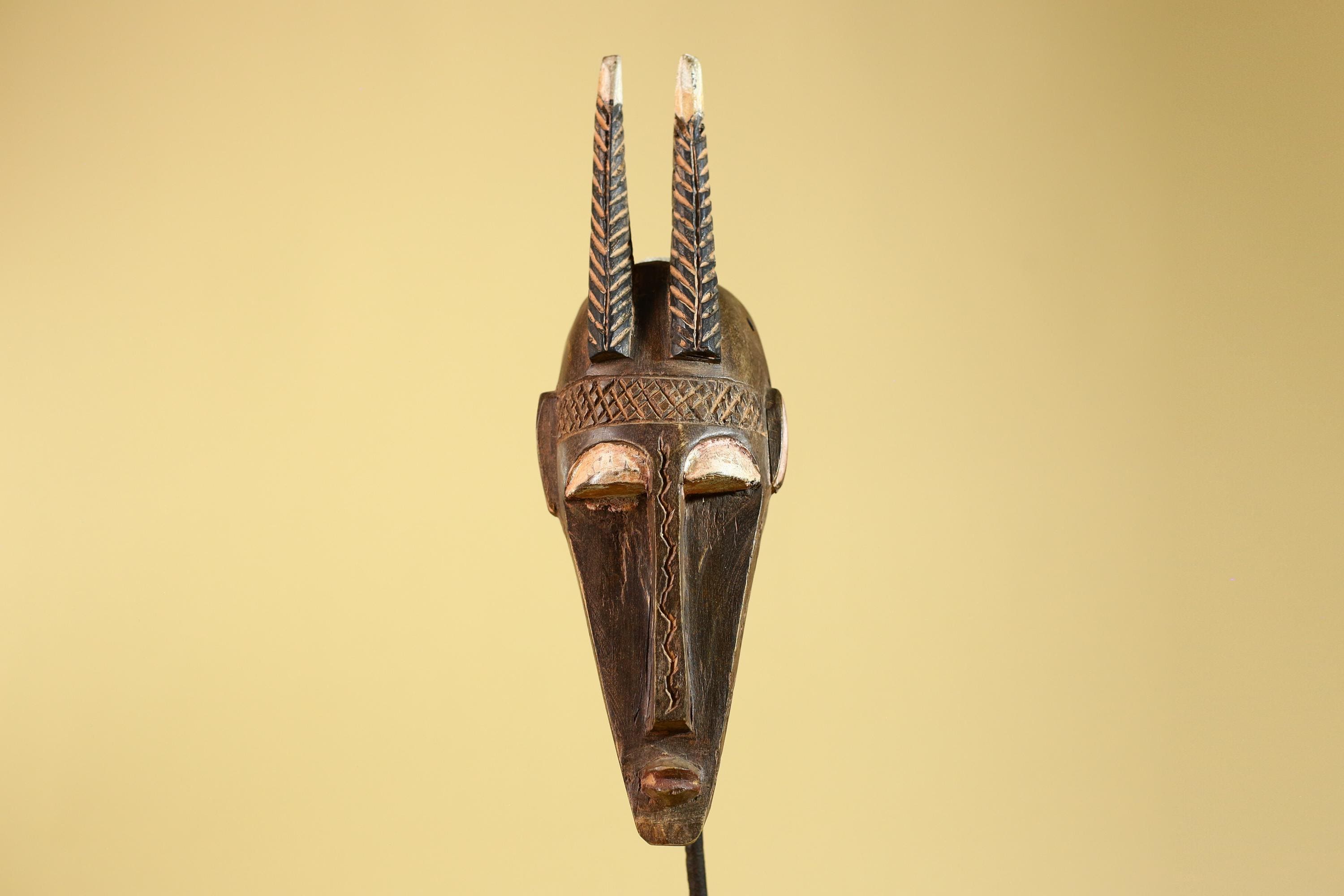 African Mask Bambara Hand Carved Wood Tribal Antelope African Art-G6251