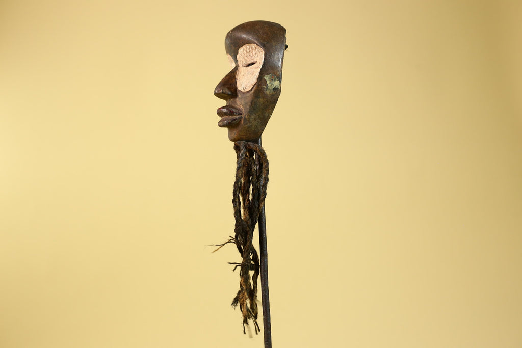 African Handmade Dan Wood Mask Narrow Face With Beard Ritual Vintage Art-G6252