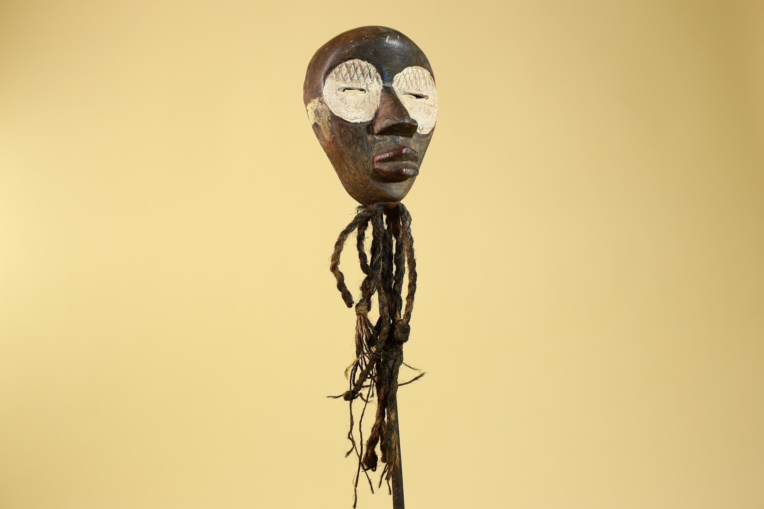 African Handmade Dan Wood Mask Narrow Face With Beard Ritual Vintage Art-G6252