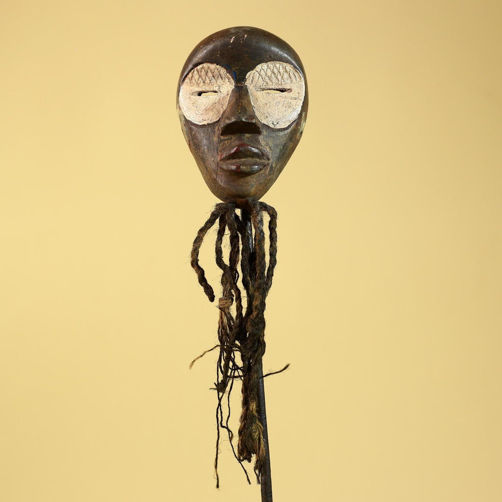 African Handmade Dan Wood Mask Narrow Face With Beard Ritual Vintage Art-G6252
