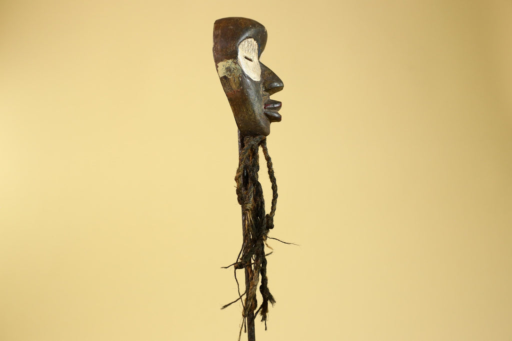 African Handmade Dan Wood Mask Narrow Face With Beard Ritual Vintage Art-G6252