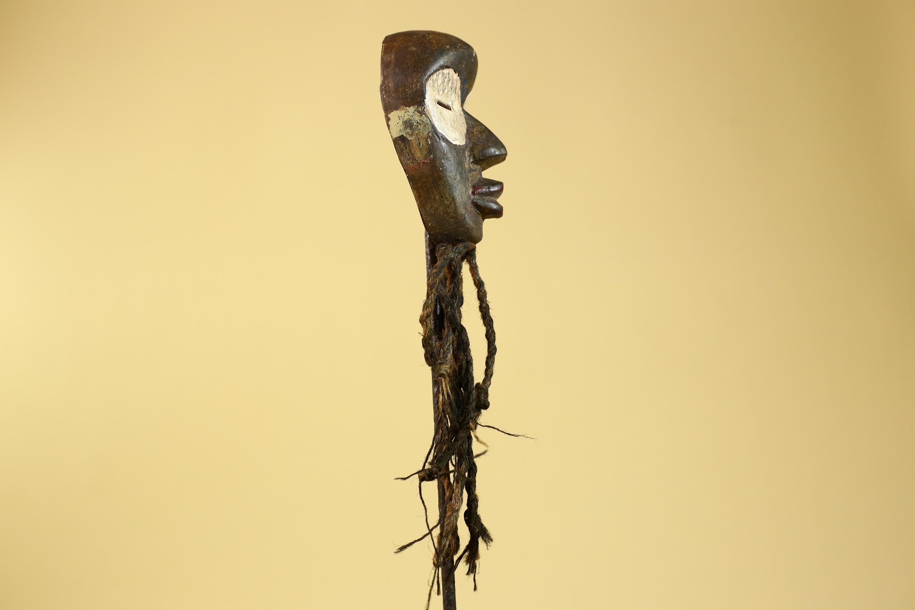 African Handmade Dan Wood Mask Narrow Face With Beard Ritual Vintage Art-G6252