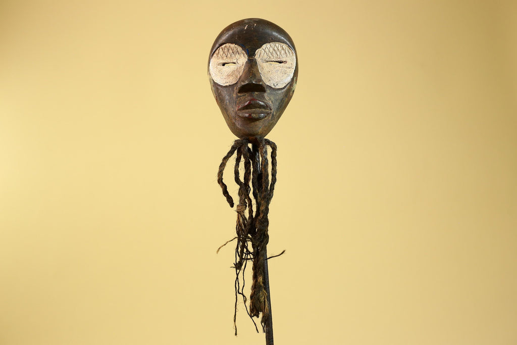 African Handmade Dan Wood Mask Narrow Face With Beard Ritual Vintage Art-G6252