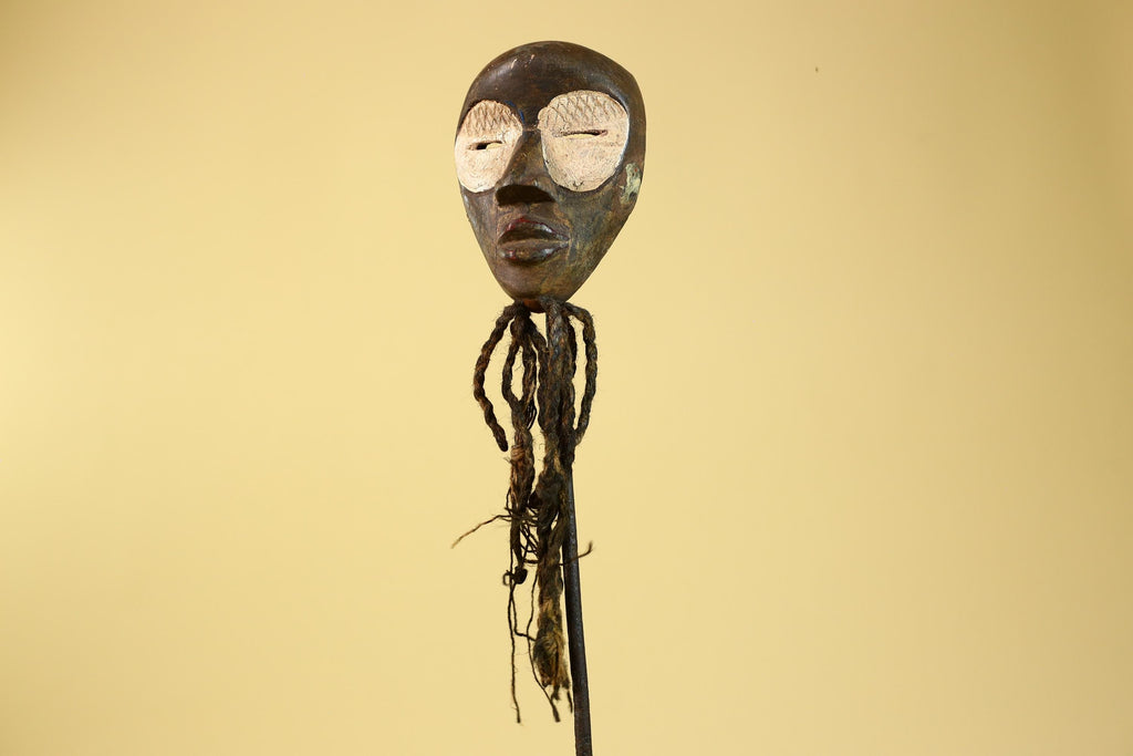 African Handmade Dan Wood Mask Narrow Face With Beard Ritual Vintage Art-G6252