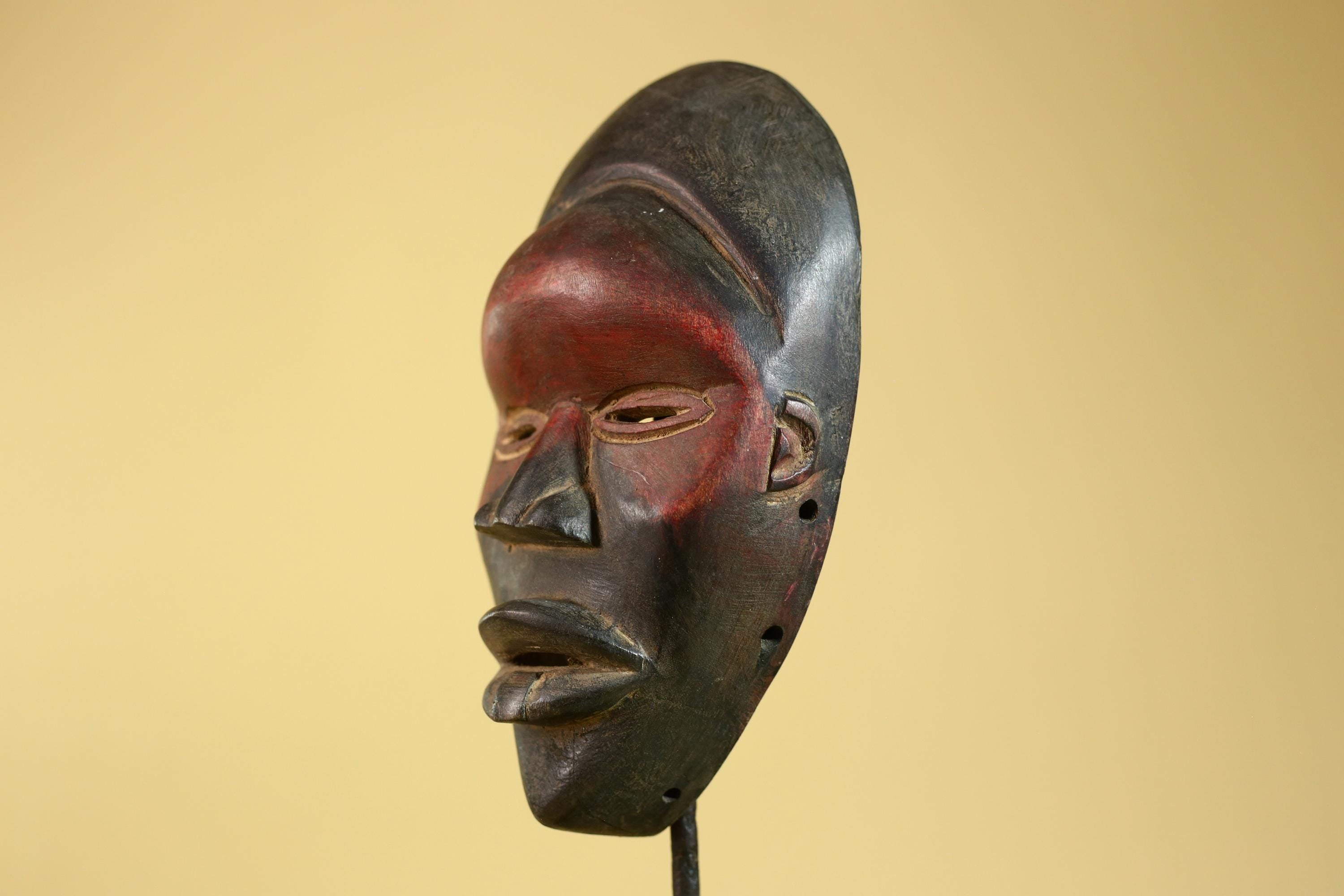 African Dan Tribal Art Hand Carved Wood Red Black Mask Vintage Decor-G6253