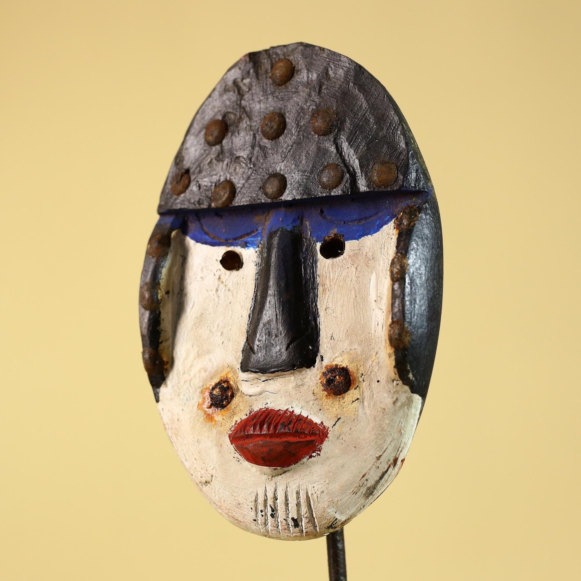 African Tribal Mask Hand Carved Wood Vintage African Art Decor-G6254