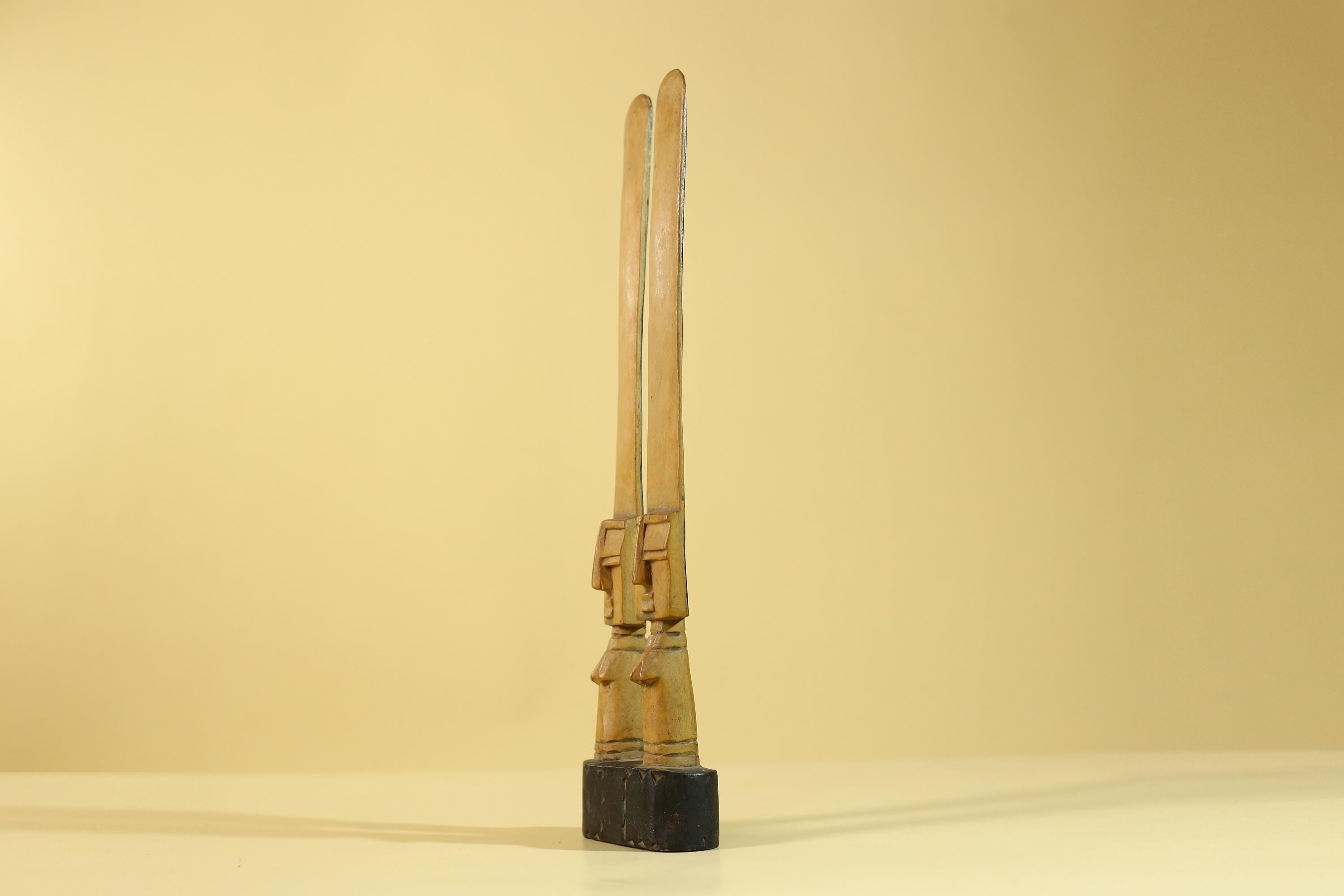 African Wooden Twin Figure Sculpture  Elongated Tribal Art, Hand Carved-G6256