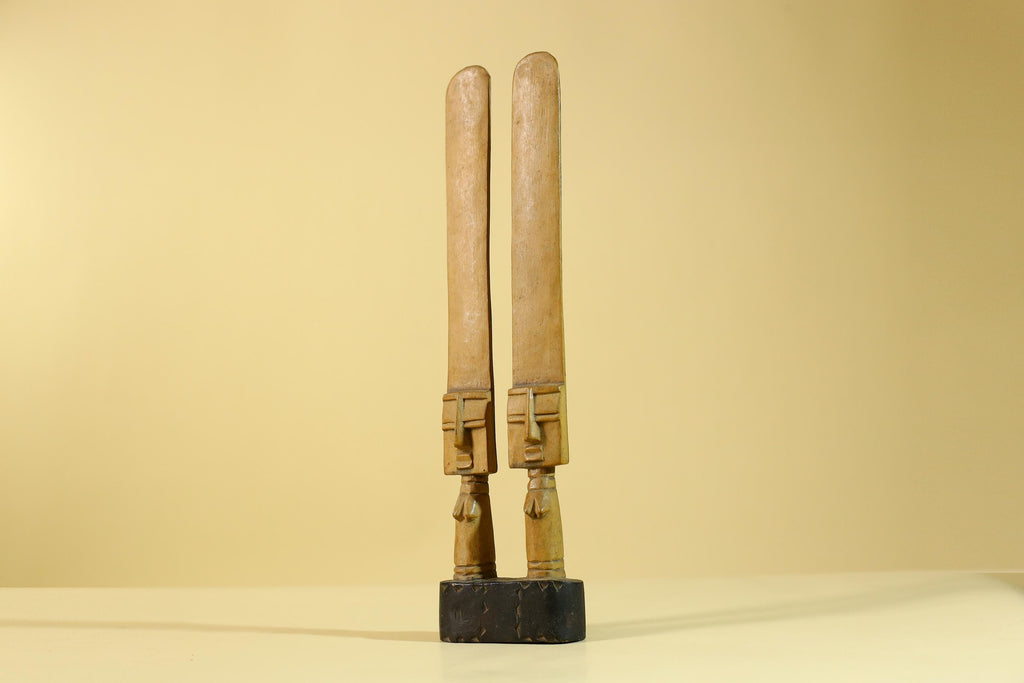 African Wooden Twin Figure Sculpture  Elongated Tribal Art, Hand Carved-G6256