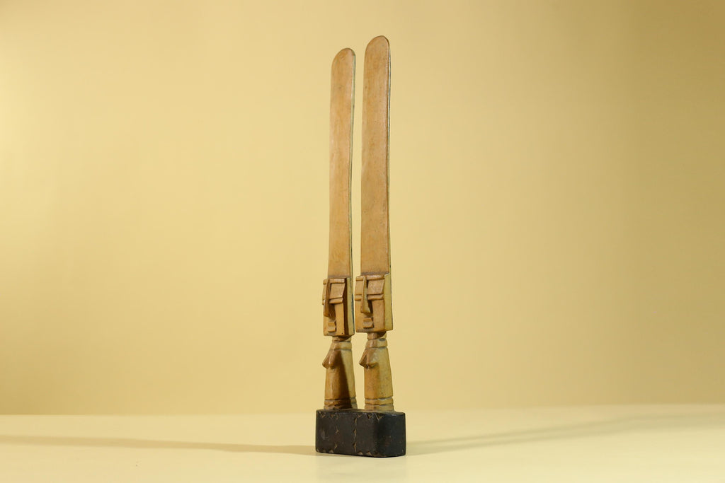 African Wooden Twin Figure Sculpture  Elongated Tribal Art, Hand Carved-G6256