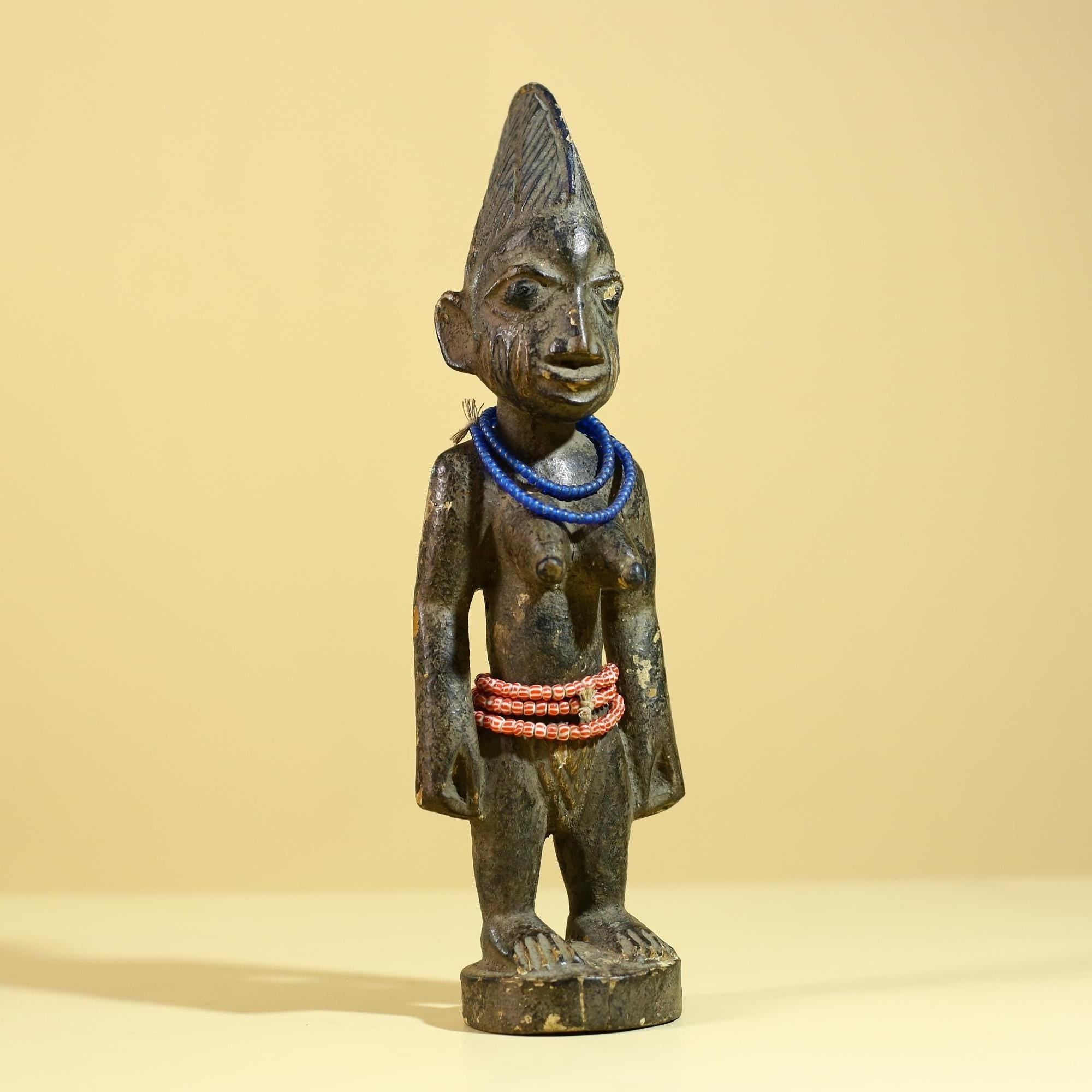 African Wooden Female Figure Sculpture Vintage Yoruba Tribal Art Decor-G6258