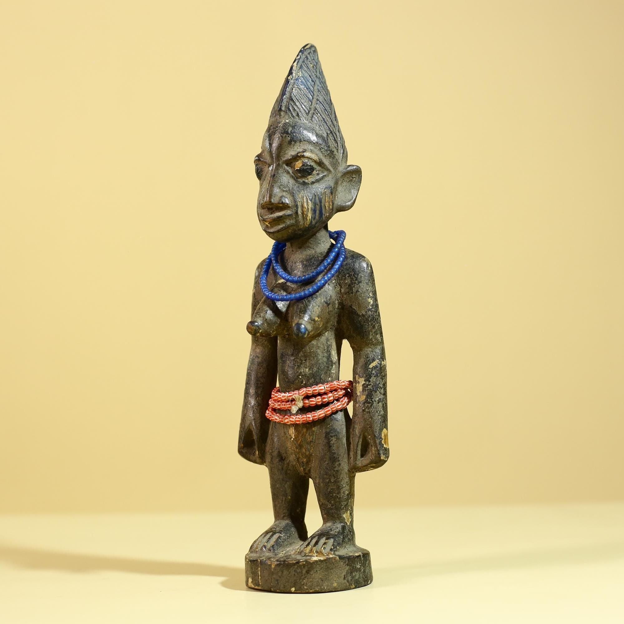 African Wooden Female Figure Sculpture Vintage Yoruba Tribal Art Decor-G6258