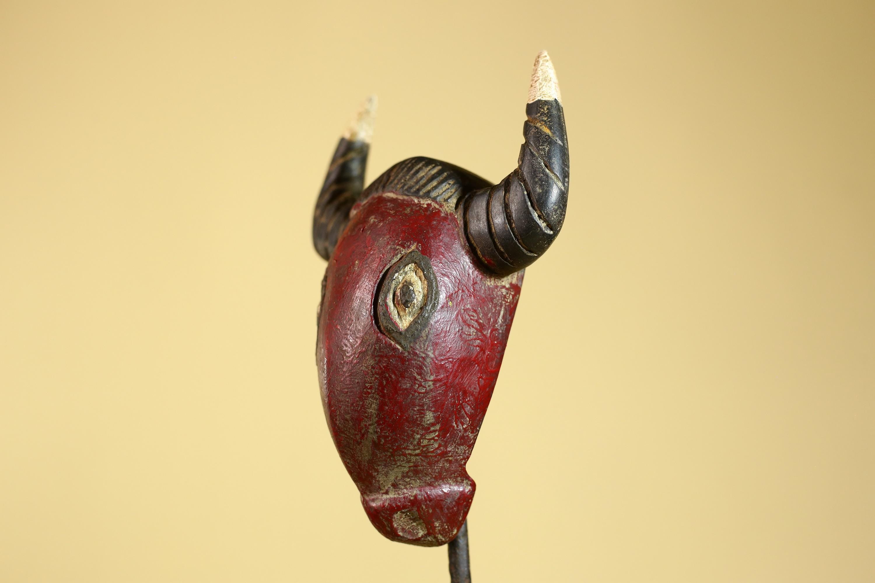 African Horned Mask Red Wooden African Art Tribal Wall Handmade Decor-G6259