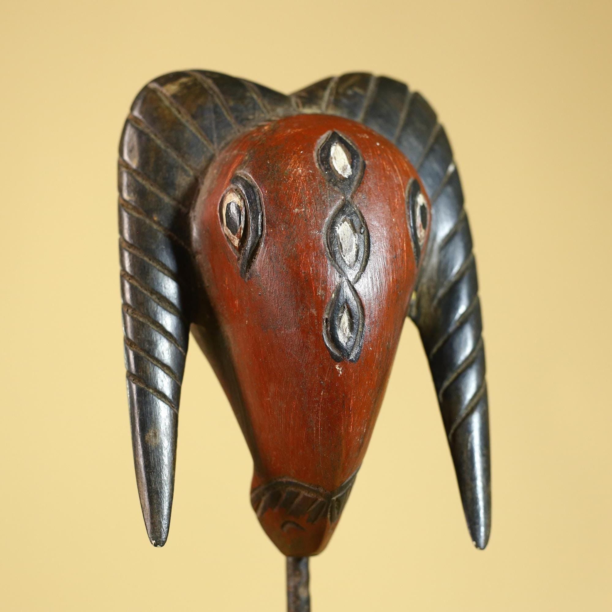 African Hand Carved Bwa Ram Mask Burkina Faso Tribal Art Sculpture-G6260