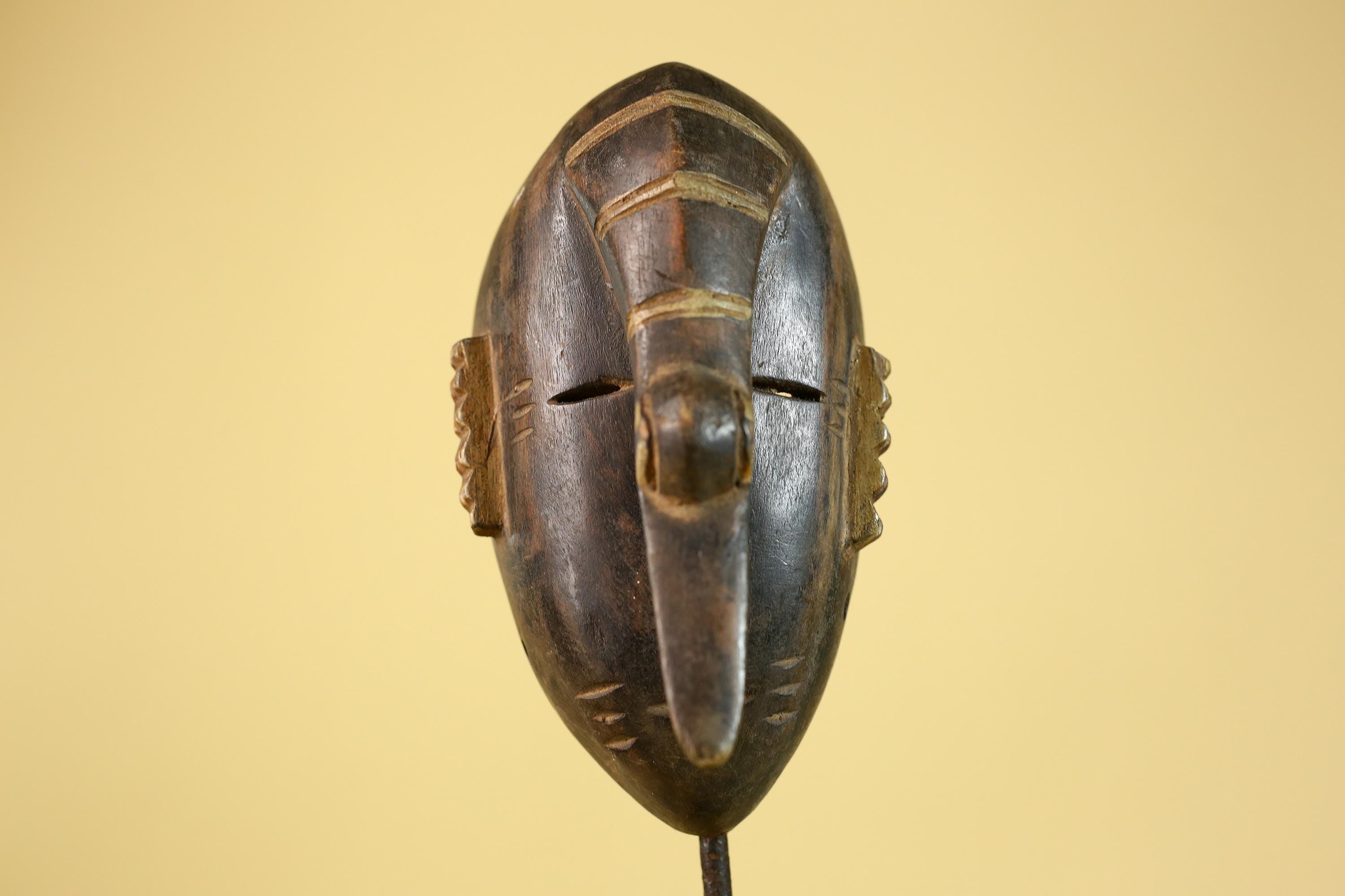 African Elongated Face Mask, Hand Carved Wooden Tribal Ritual Art- G6263