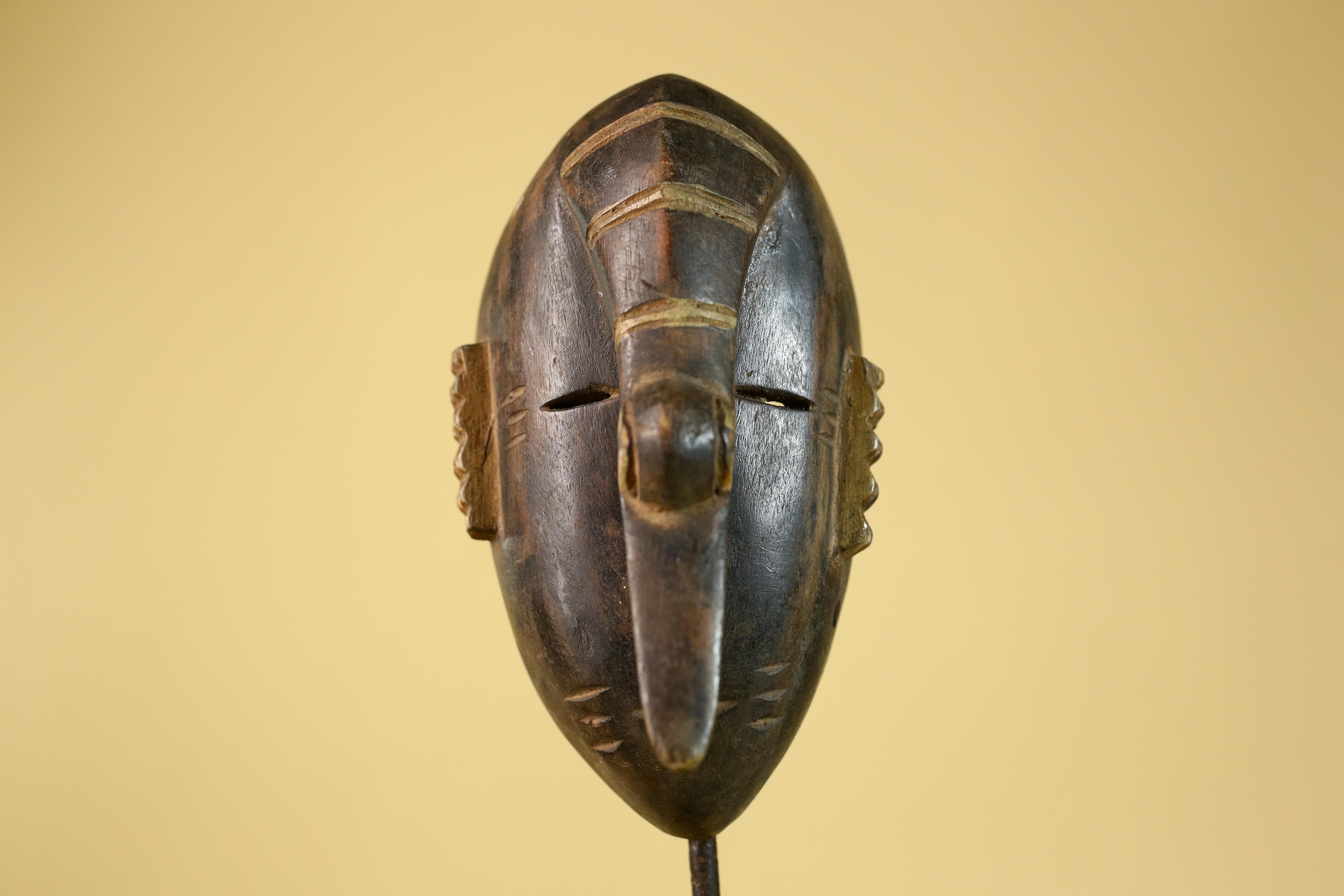 African Elongated Face Mask, Hand Carved Wooden Tribal Ritual Art- G6263