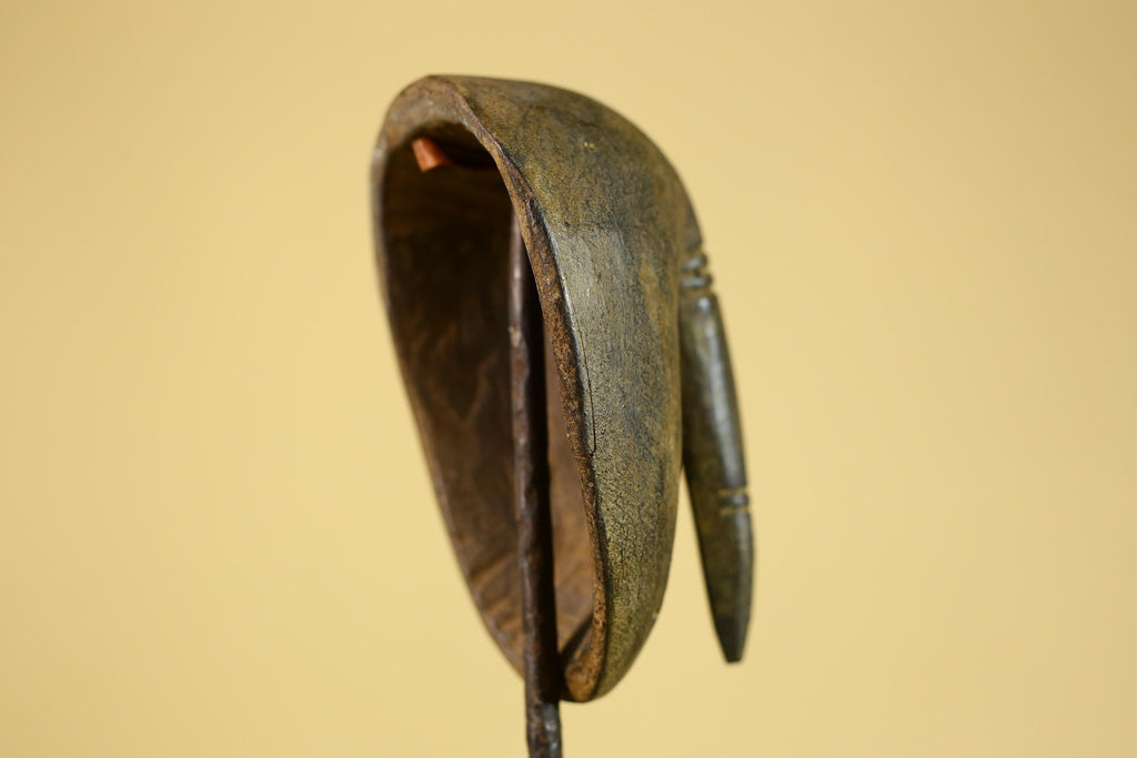 African Wooden Mask with Elongated Nose, Hand Carved Tribal Wood Art- G6264