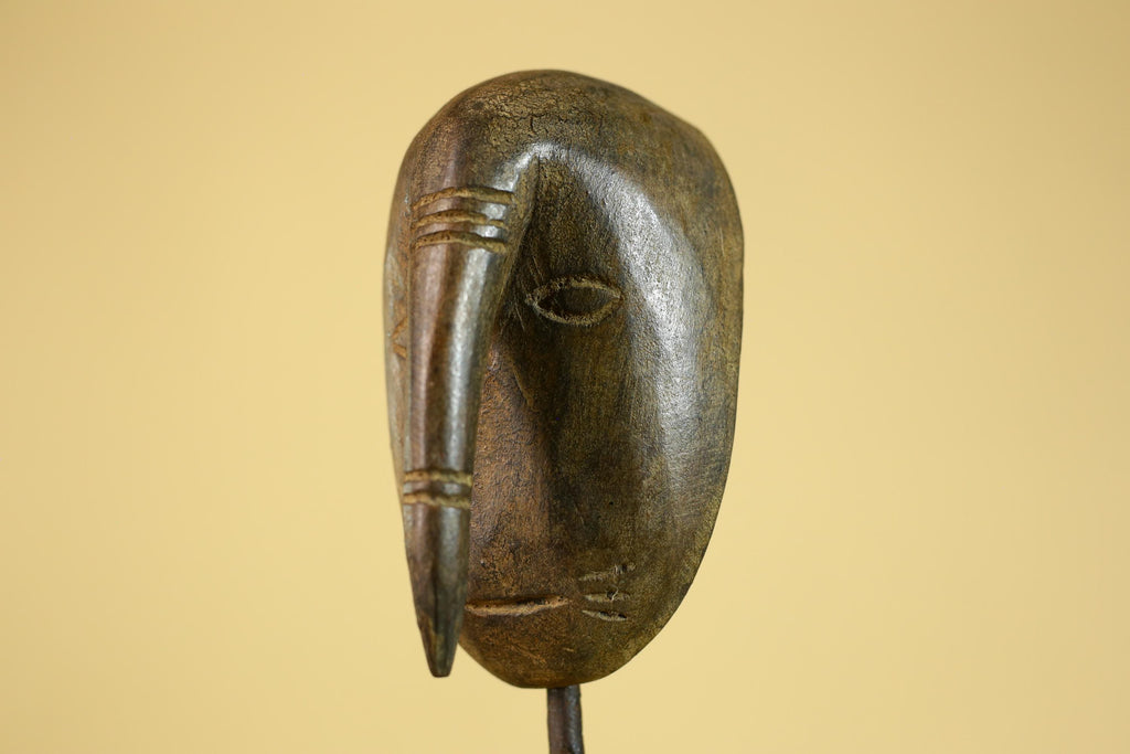 African Wooden Mask with Elongated Nose, Hand Carved Tribal Wood Art- G6264