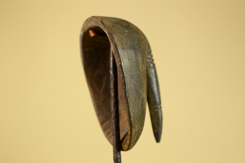 African Wooden Mask with Elongated Nose, Hand Carved Tribal Wood Art- G6264
