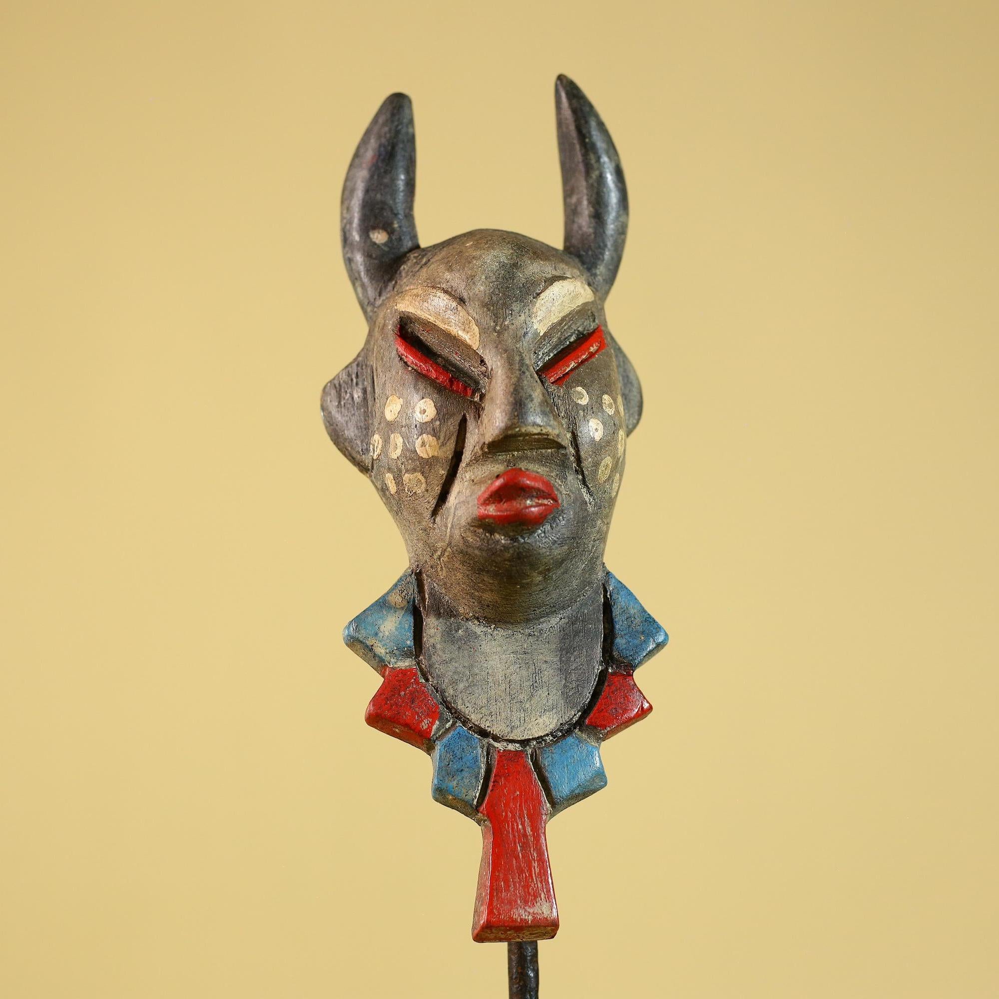 African Horned Ritual Mask,  Hand Carved Painted Tribal Ceremonial Art- G6265