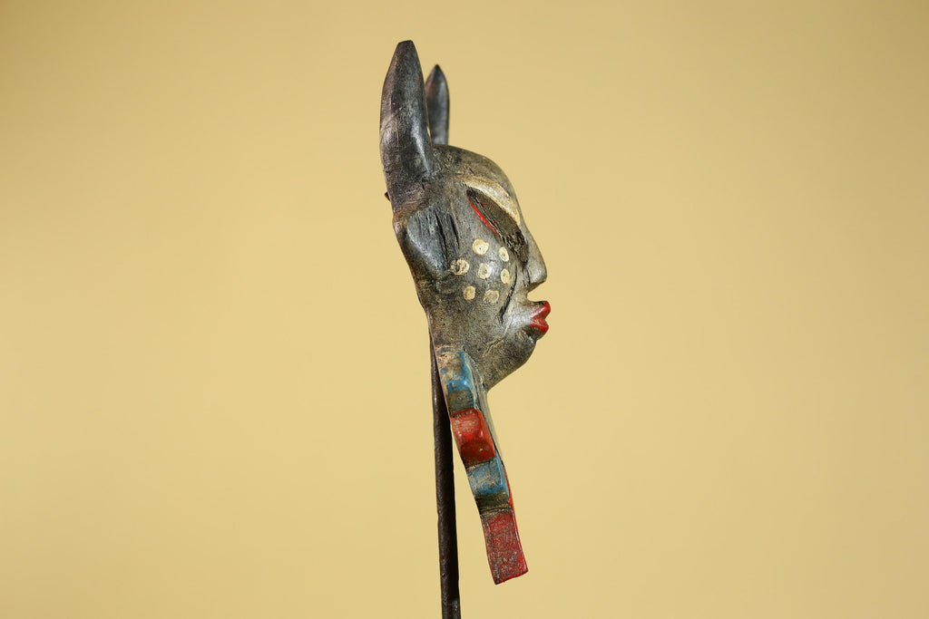 African Horned Ritual Mask,  Hand Carved Painted Tribal Ceremonial Art- G6265